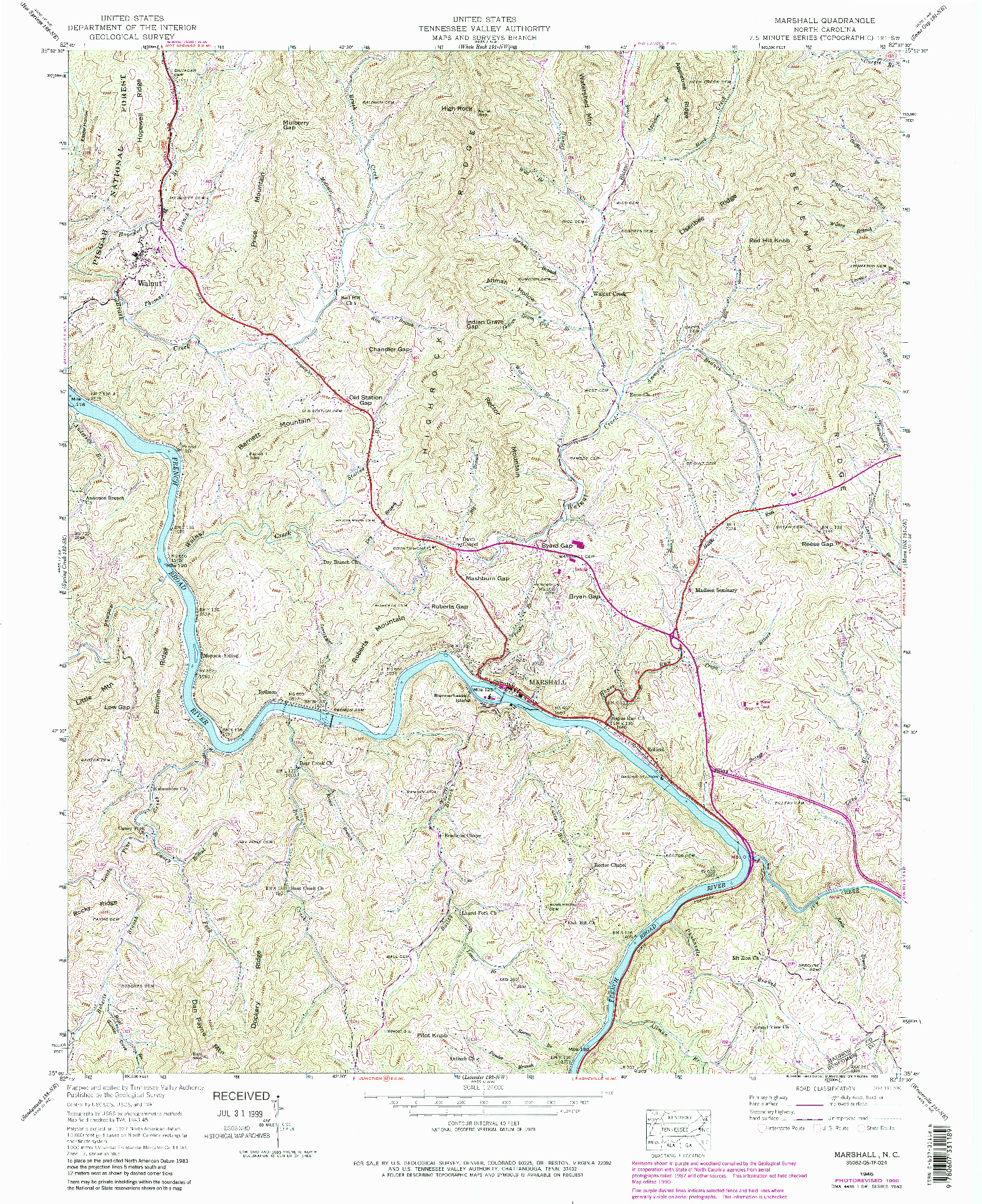 USGS 1:24000-SCALE QUADRANGLE FOR MARSHALL, NC 1945