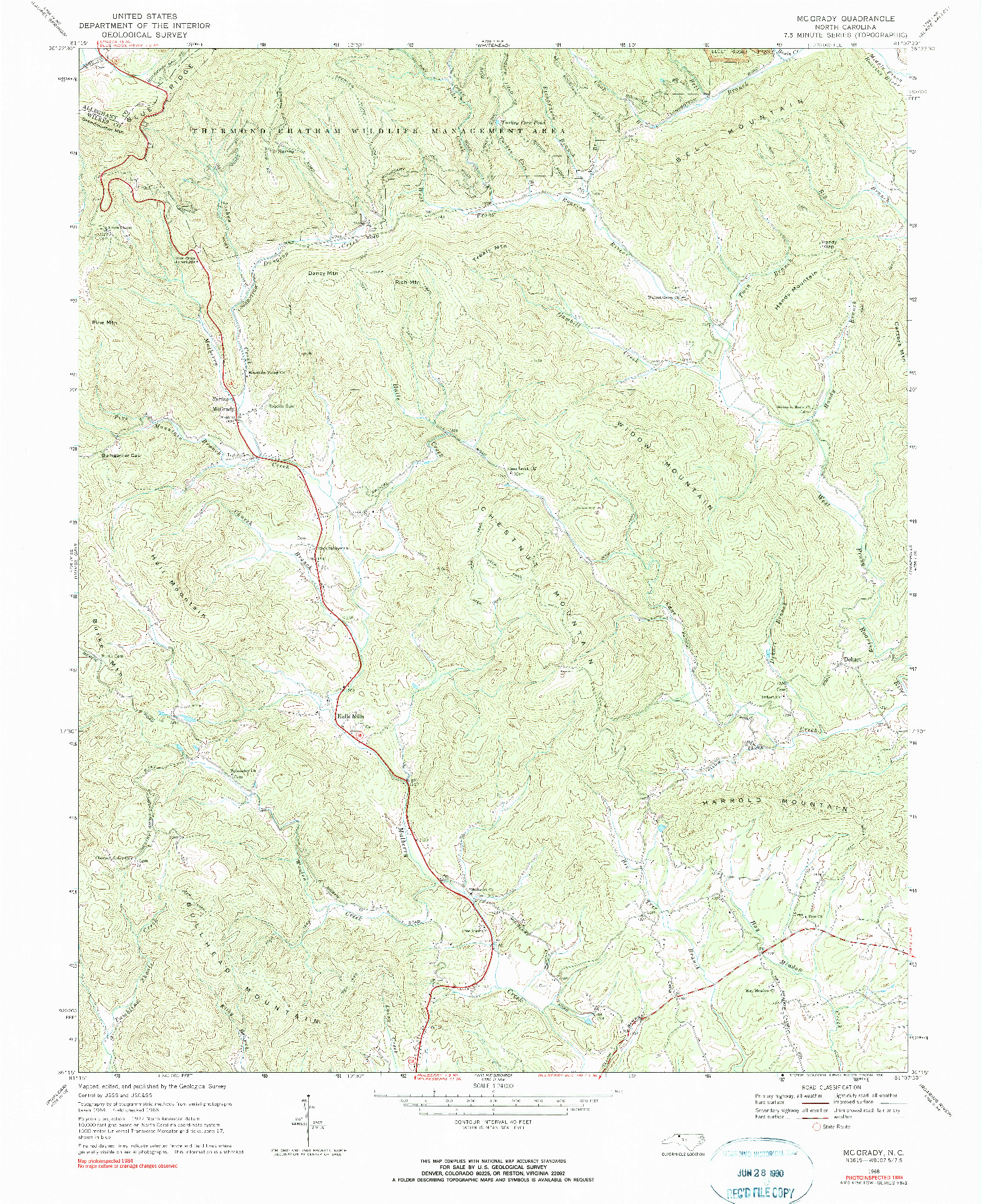 USGS 1:24000-SCALE QUADRANGLE FOR MC GRADY, NC 1968