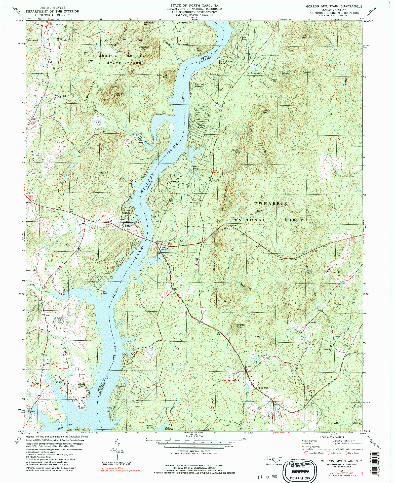USGS 1:24000-SCALE QUADRANGLE FOR MORROW MOUNTAIN, NC 1981