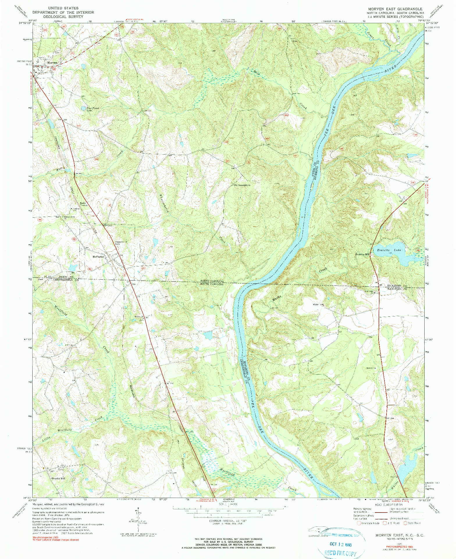 USGS 1:24000-SCALE QUADRANGLE FOR MORVEN EAST, NC 1971