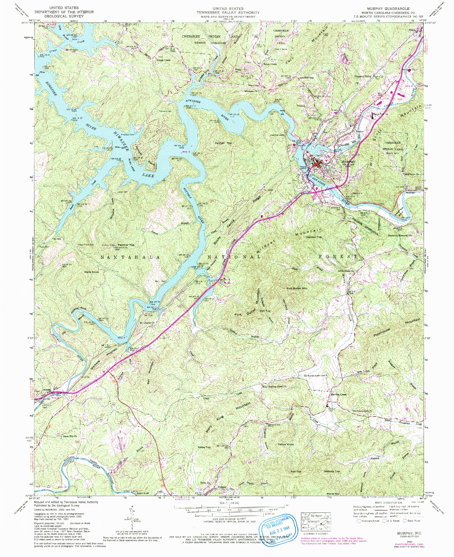 USGS 1:24000-SCALE QUADRANGLE FOR MURPHY, NC 1957