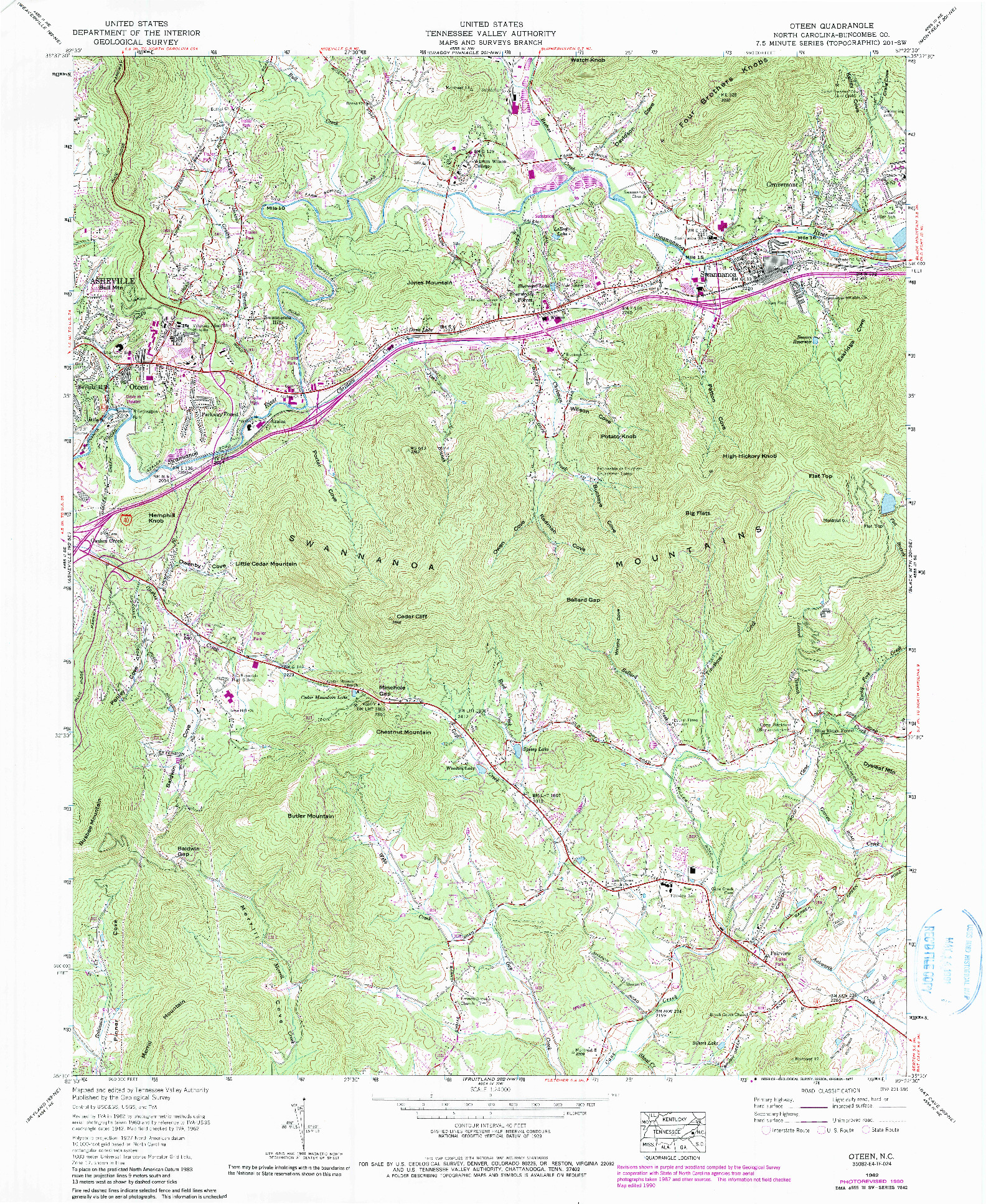 USGS 1:24000-SCALE QUADRANGLE FOR OTEEN, NC 1962