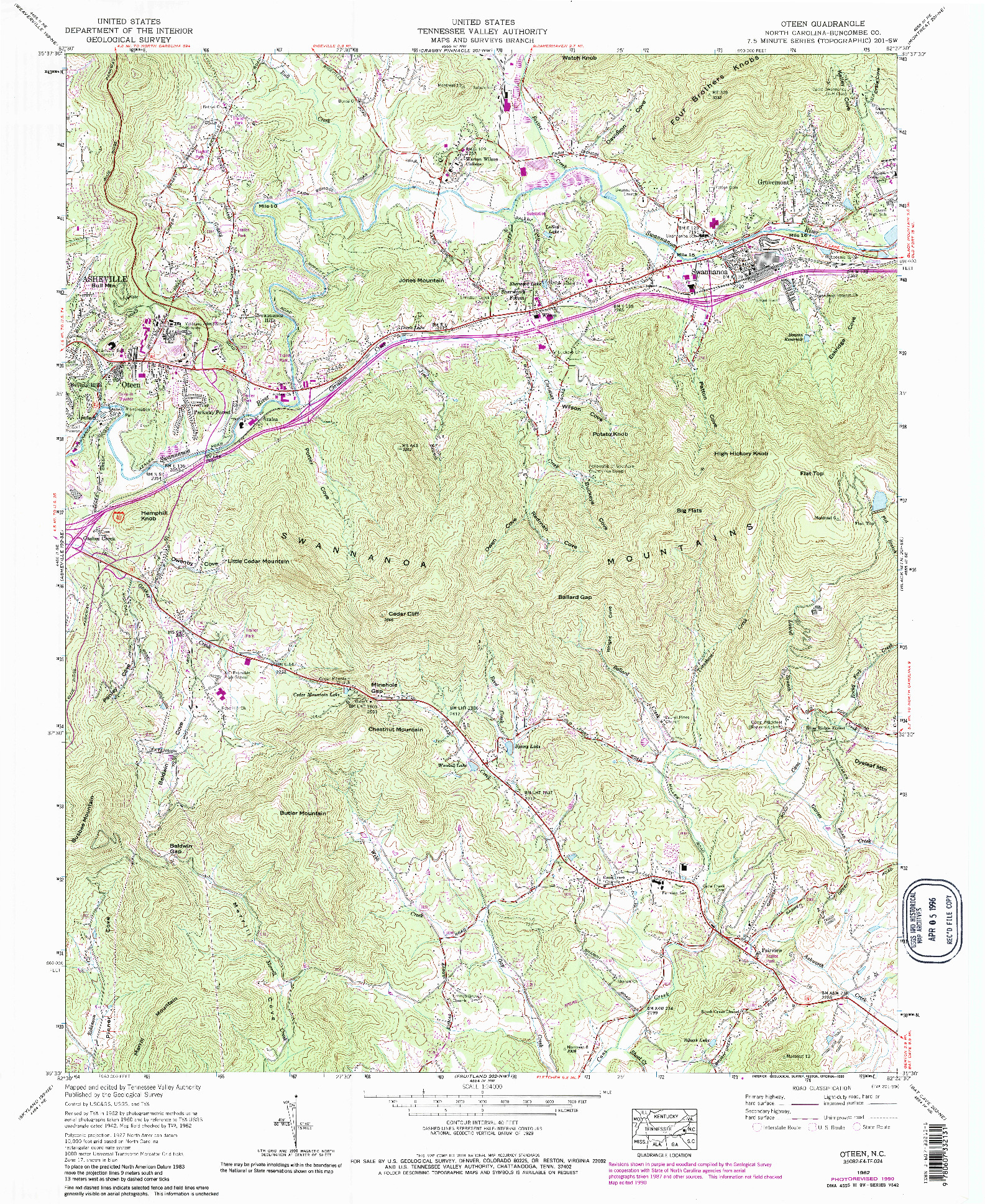 USGS 1:24000-SCALE QUADRANGLE FOR OTEEN, NC 1962