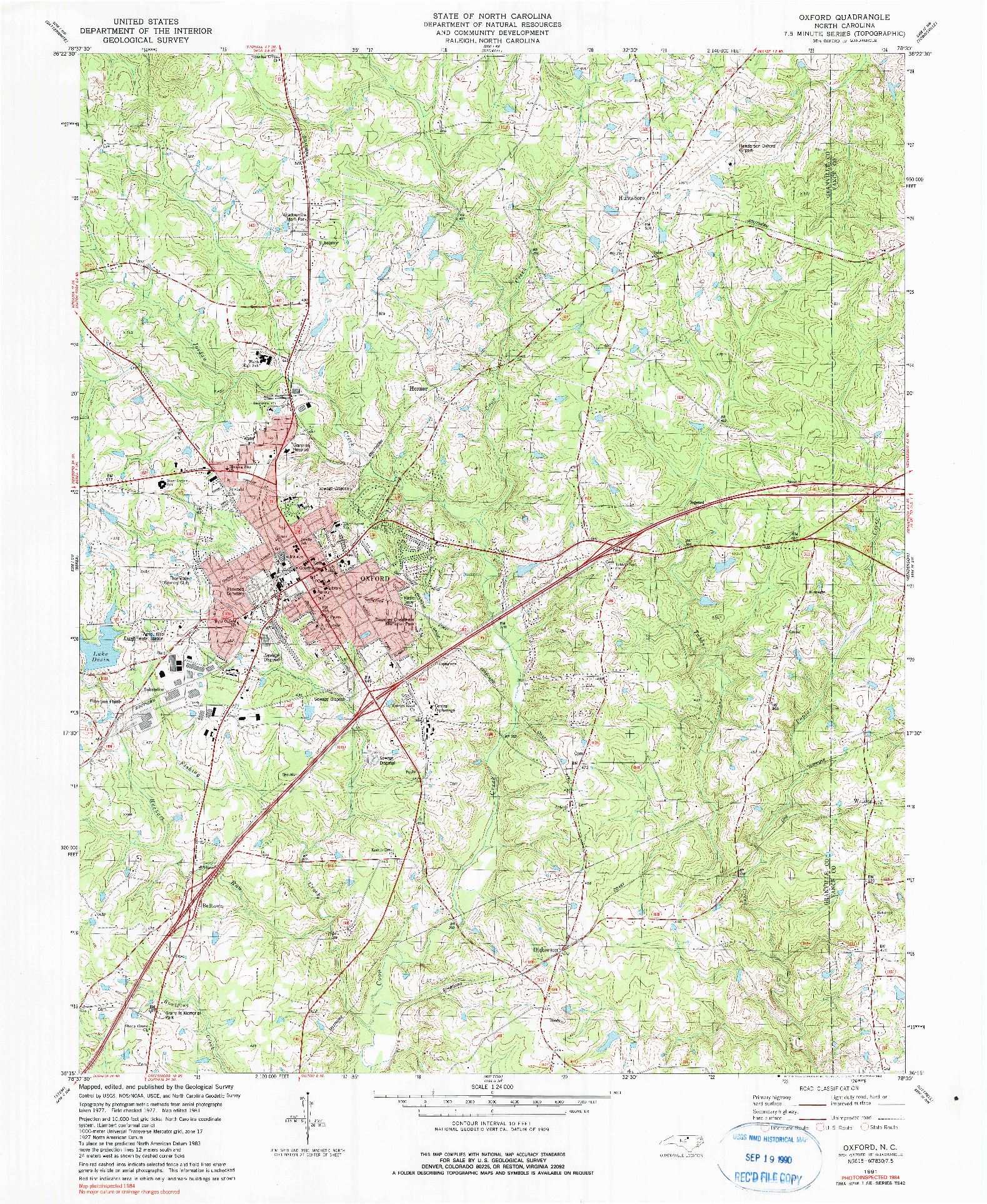 USGS 1:24000-SCALE QUADRANGLE FOR OXFORD, NC 1981