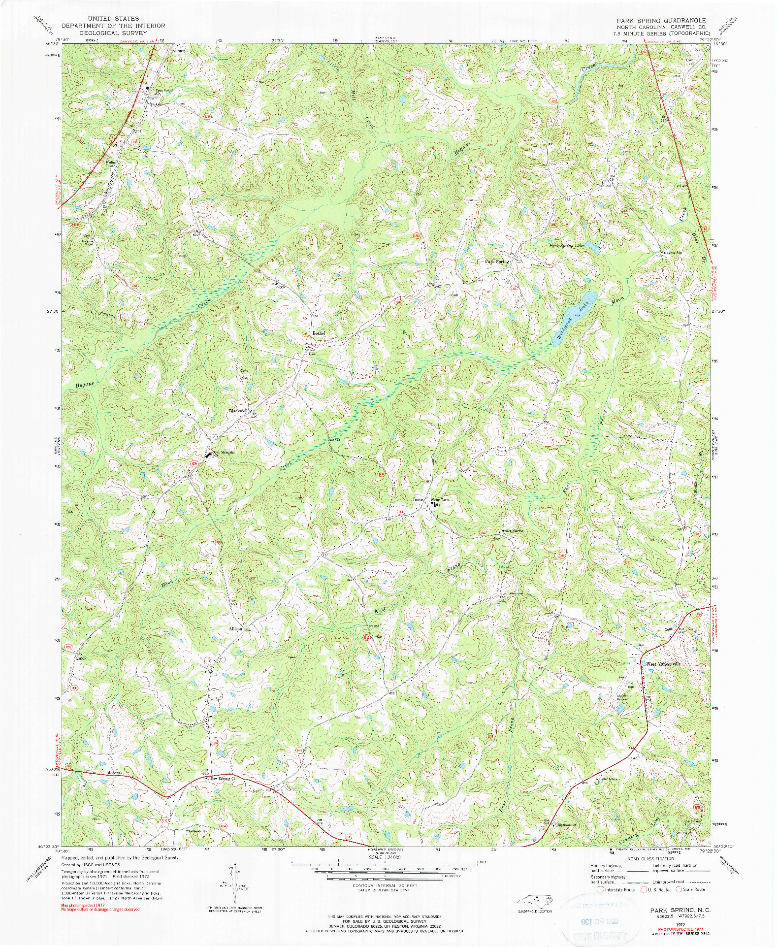 USGS 1:24000-SCALE QUADRANGLE FOR PARK SPRING, NC 1972