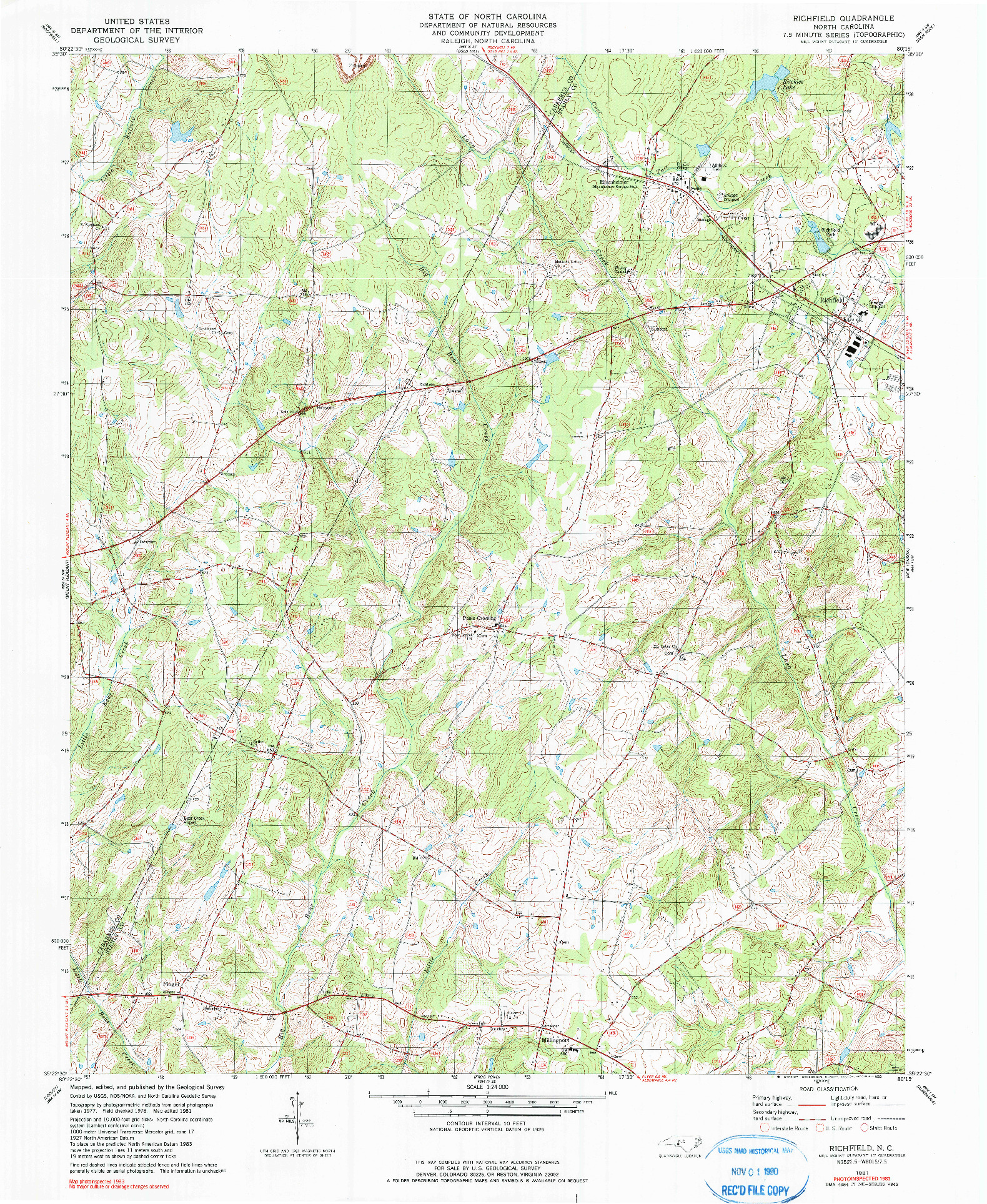 USGS 1:24000-SCALE QUADRANGLE FOR RICHFIELD, NC 1981