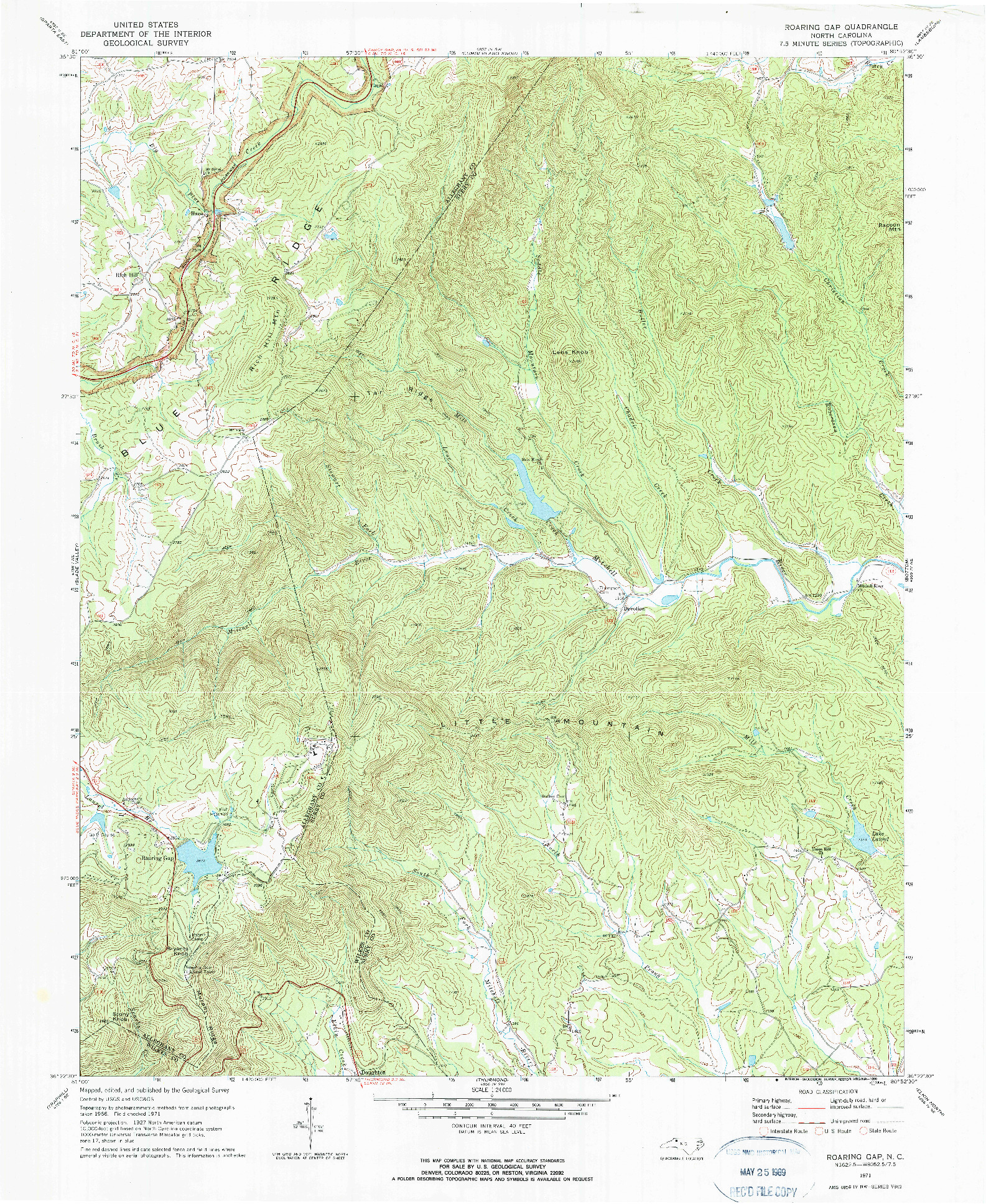 USGS 1:24000-SCALE QUADRANGLE FOR ROARING GAP, NC 1971
