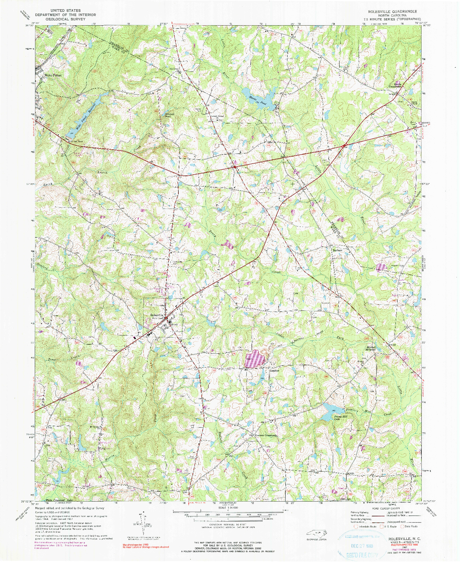 USGS 1:24000-SCALE QUADRANGLE FOR ROLESVILLE, NC 1967