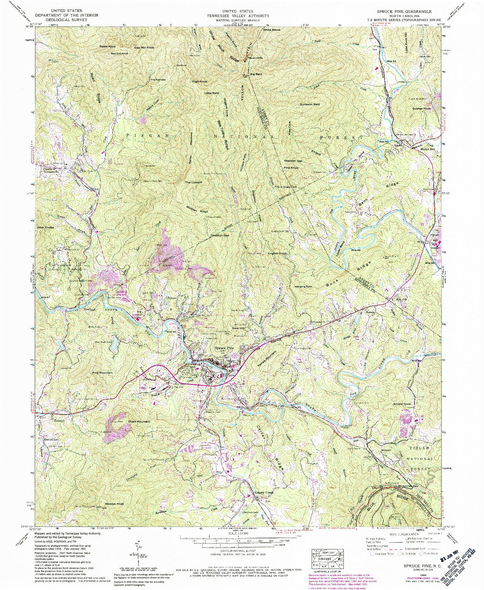 USGS 1:24000-SCALE QUADRANGLE FOR SPRUCE PINE, NC 1960