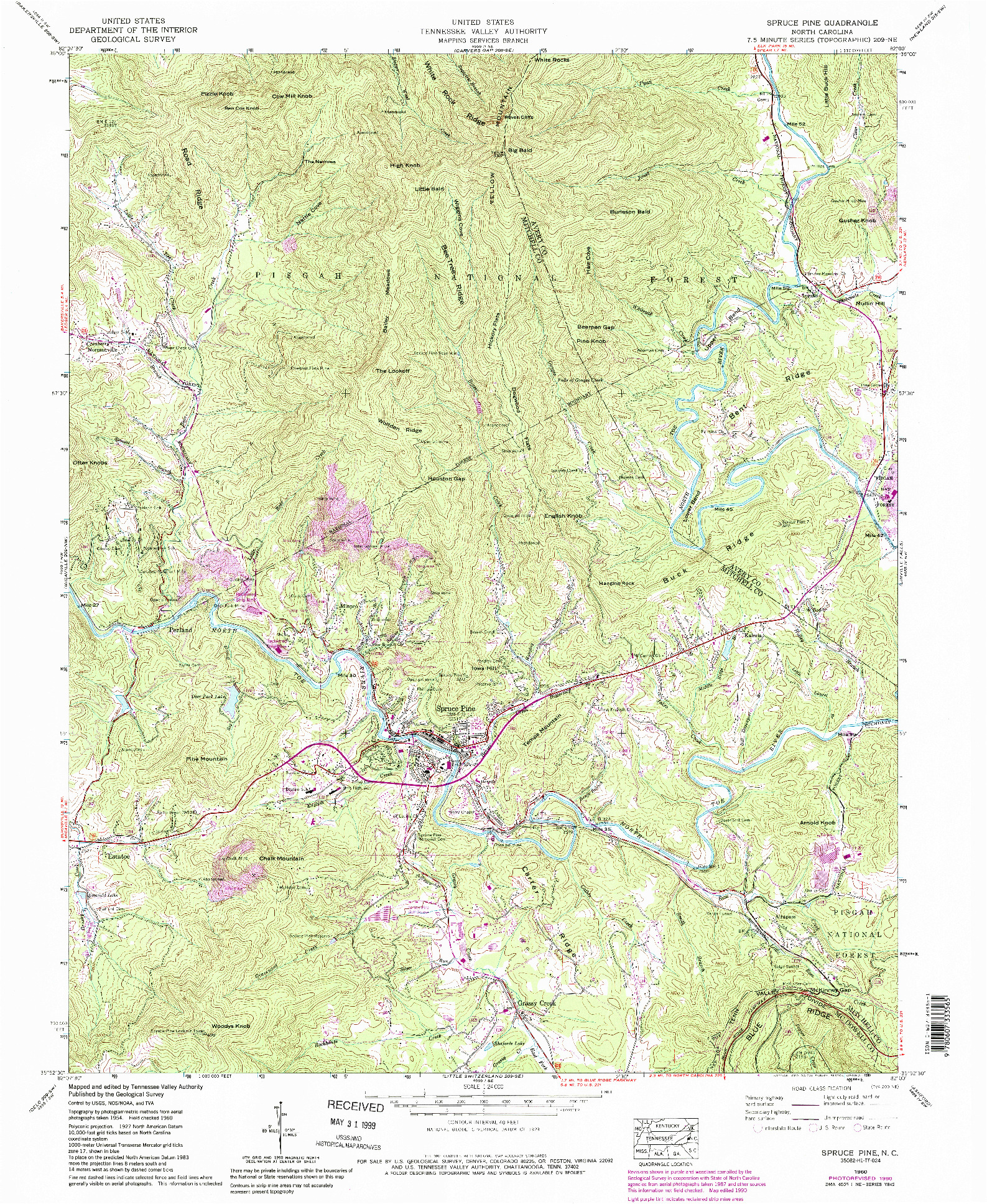 USGS 1:24000-SCALE QUADRANGLE FOR SPRUCE PINE, NC 1960