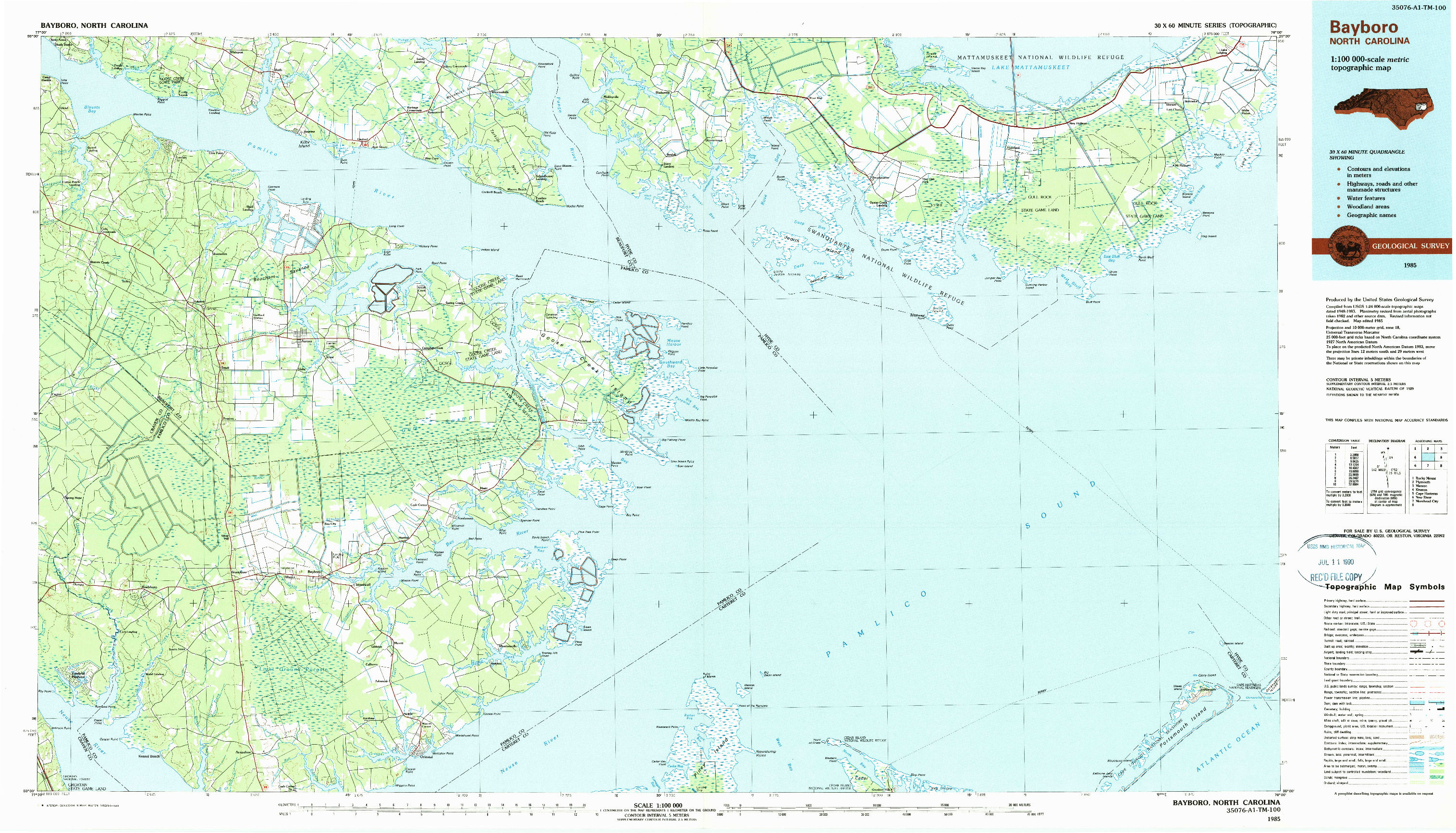 USGS 1:100000-SCALE QUADRANGLE FOR BAYBORO, NC 1985