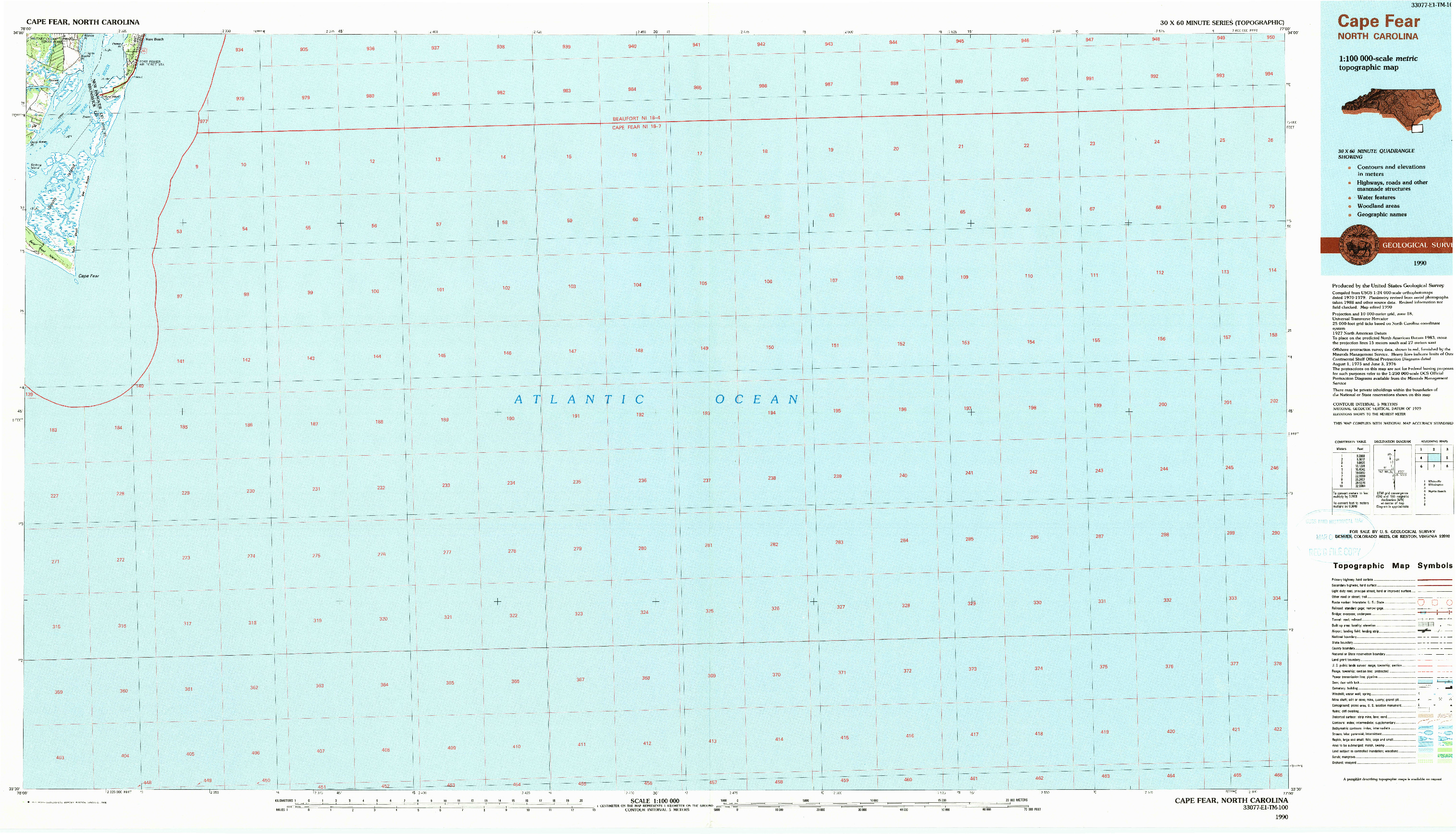 USGS 1:100000-SCALE QUADRANGLE FOR CAPE FEAR, NC 1990