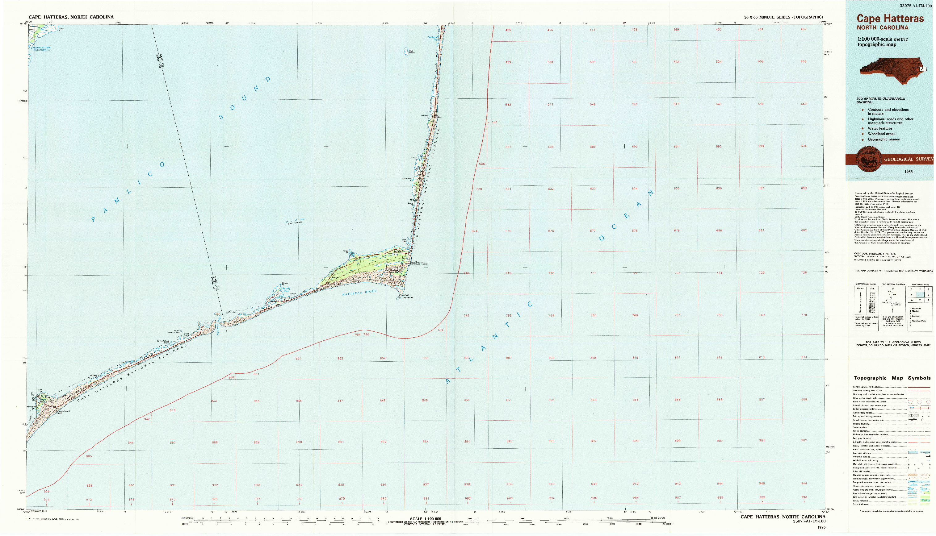 USGS 1:100000-SCALE QUADRANGLE FOR CAPE HATTERAS, NC 1985