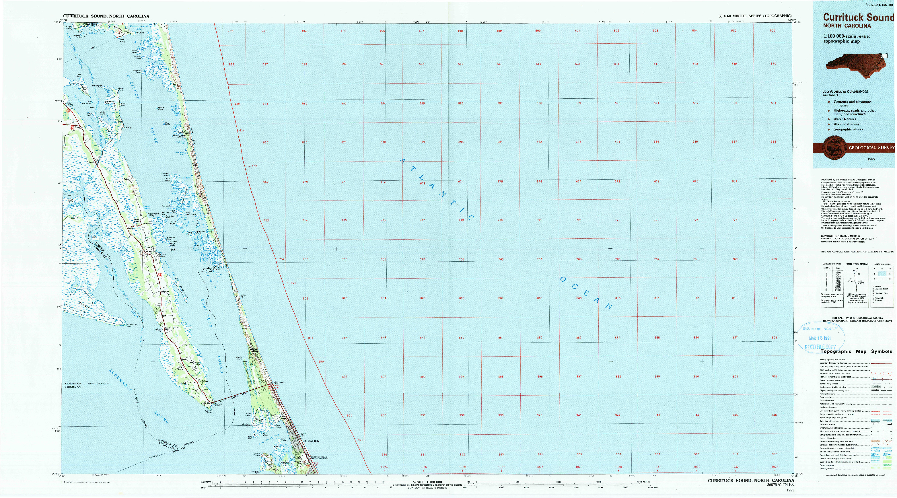 USGS 1:100000-SCALE QUADRANGLE FOR CURRITUCK SOUND, NC 1985