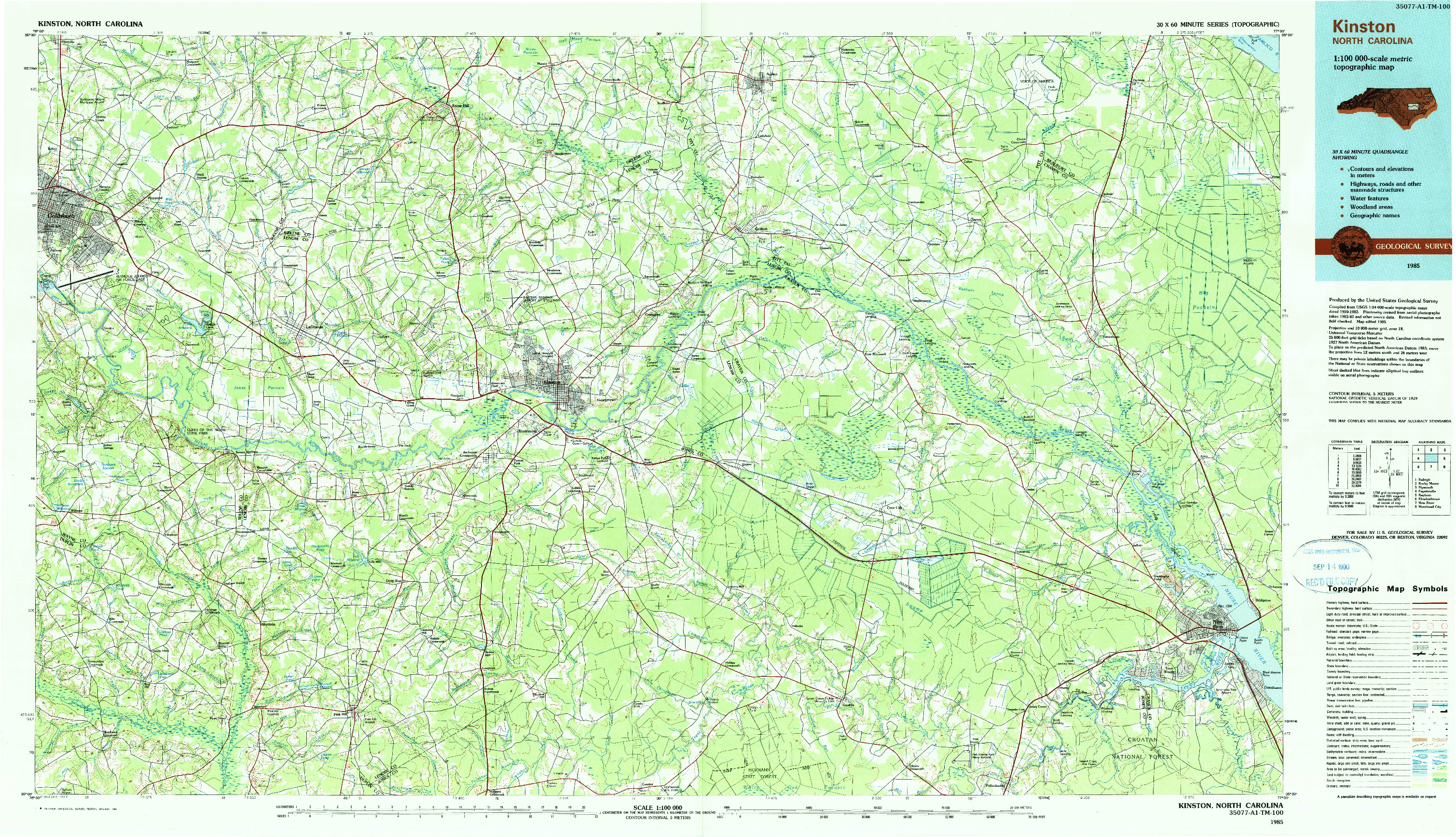 USGS 1:100000-SCALE QUADRANGLE FOR KINSTON, NC 1985