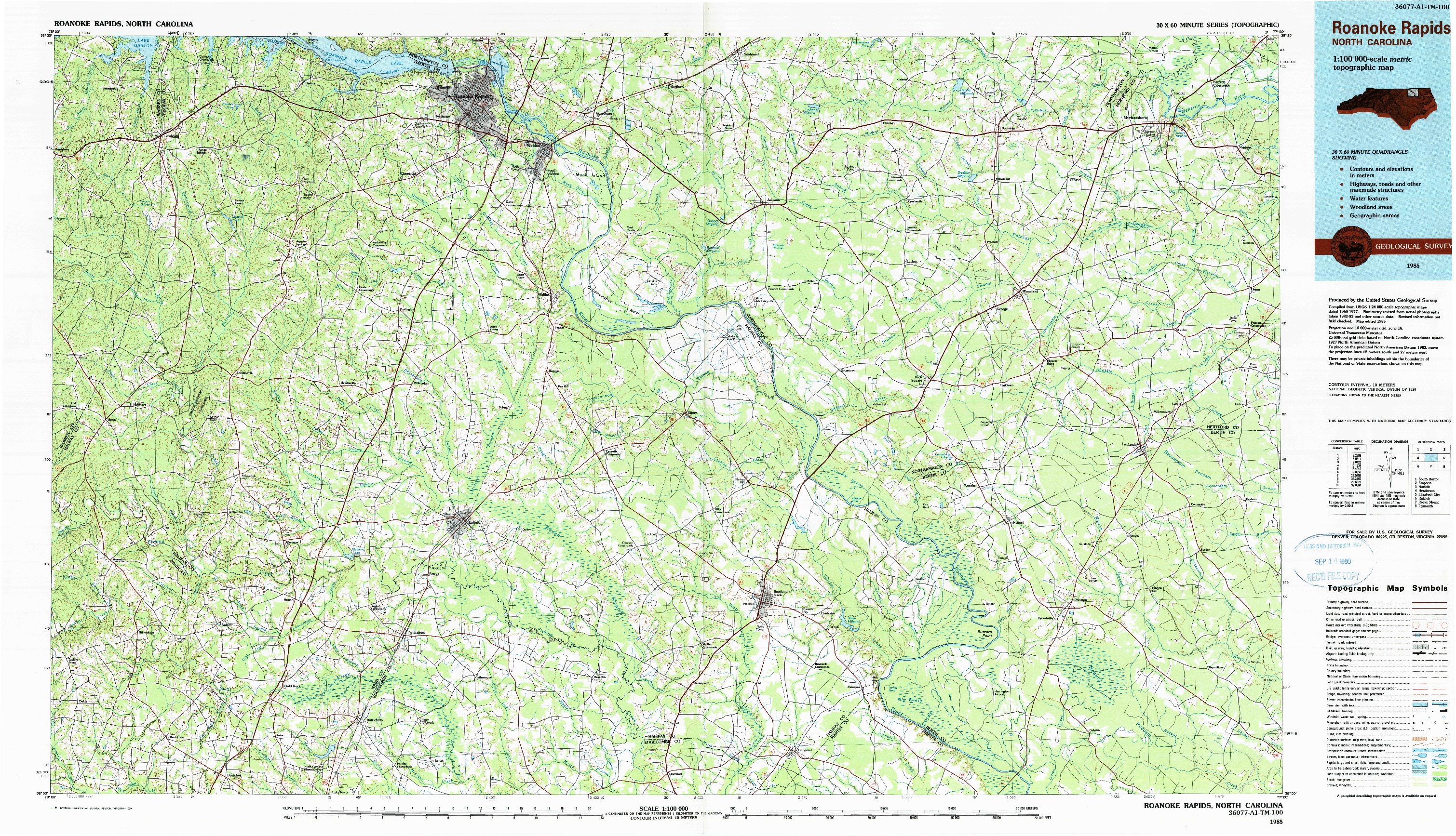 USGS 1:100000-SCALE QUADRANGLE FOR ROANOKE RAPIDS, NC 1985