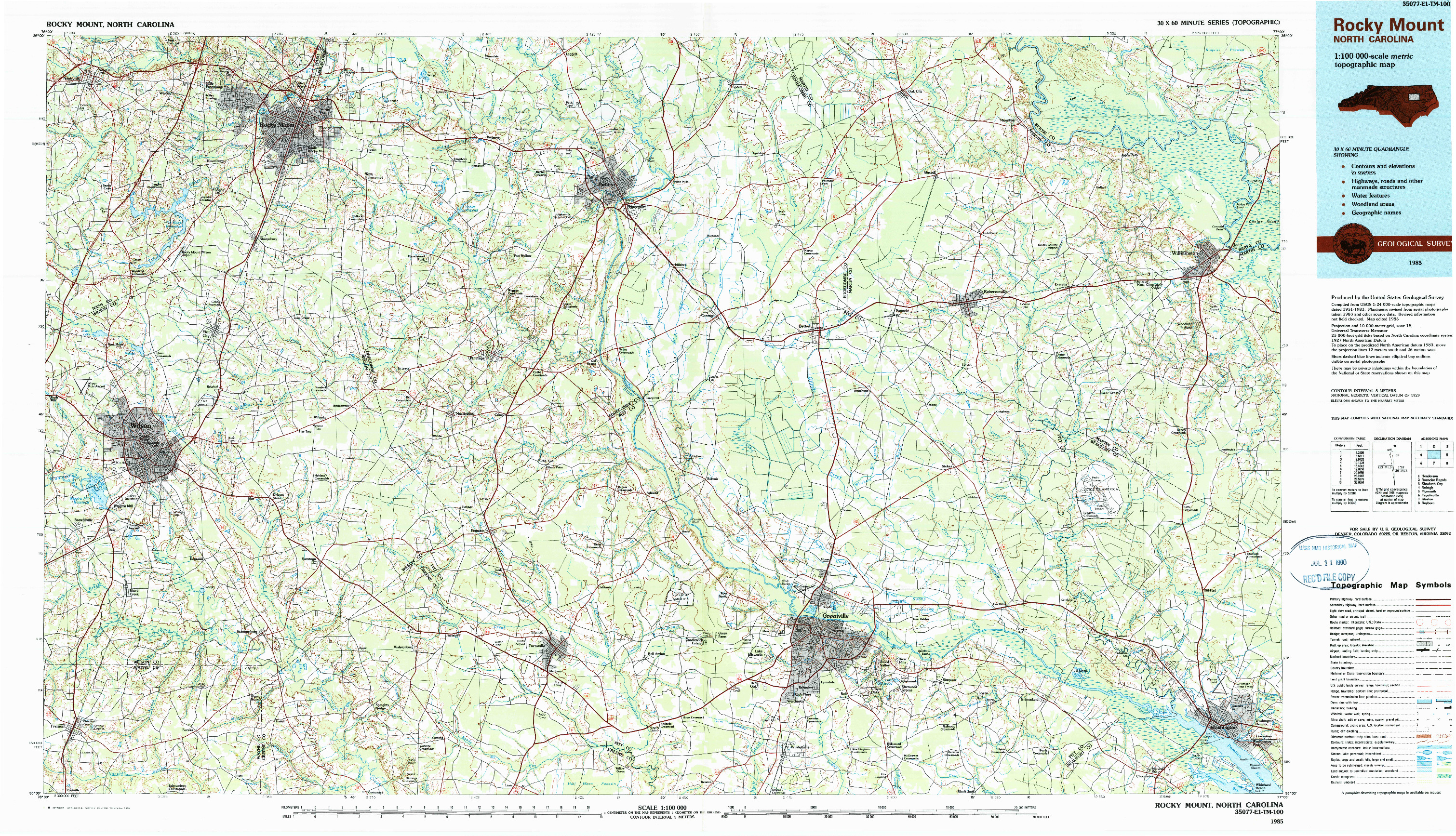 USGS 1:100000-SCALE QUADRANGLE FOR ROCKY MOUNT, NC 1985