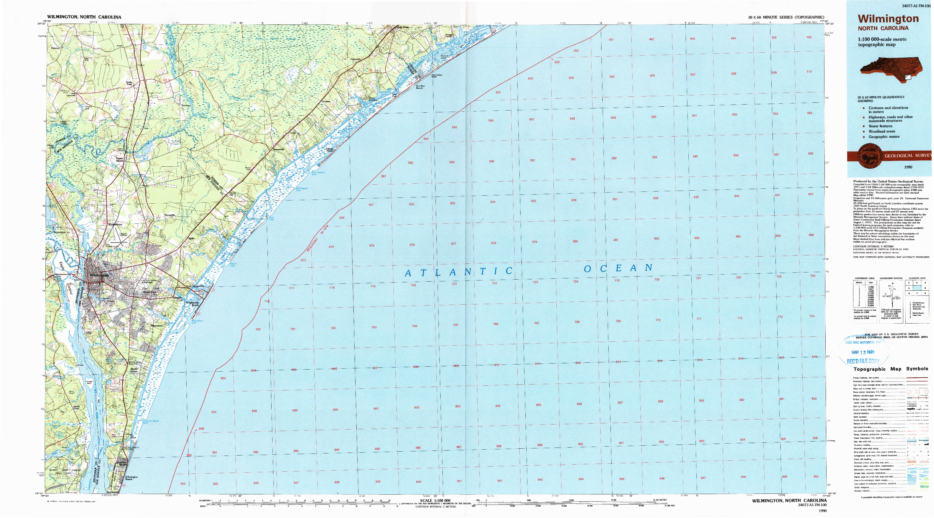 USGS 1:100000-SCALE QUADRANGLE FOR WILMINGTON, NC 1990