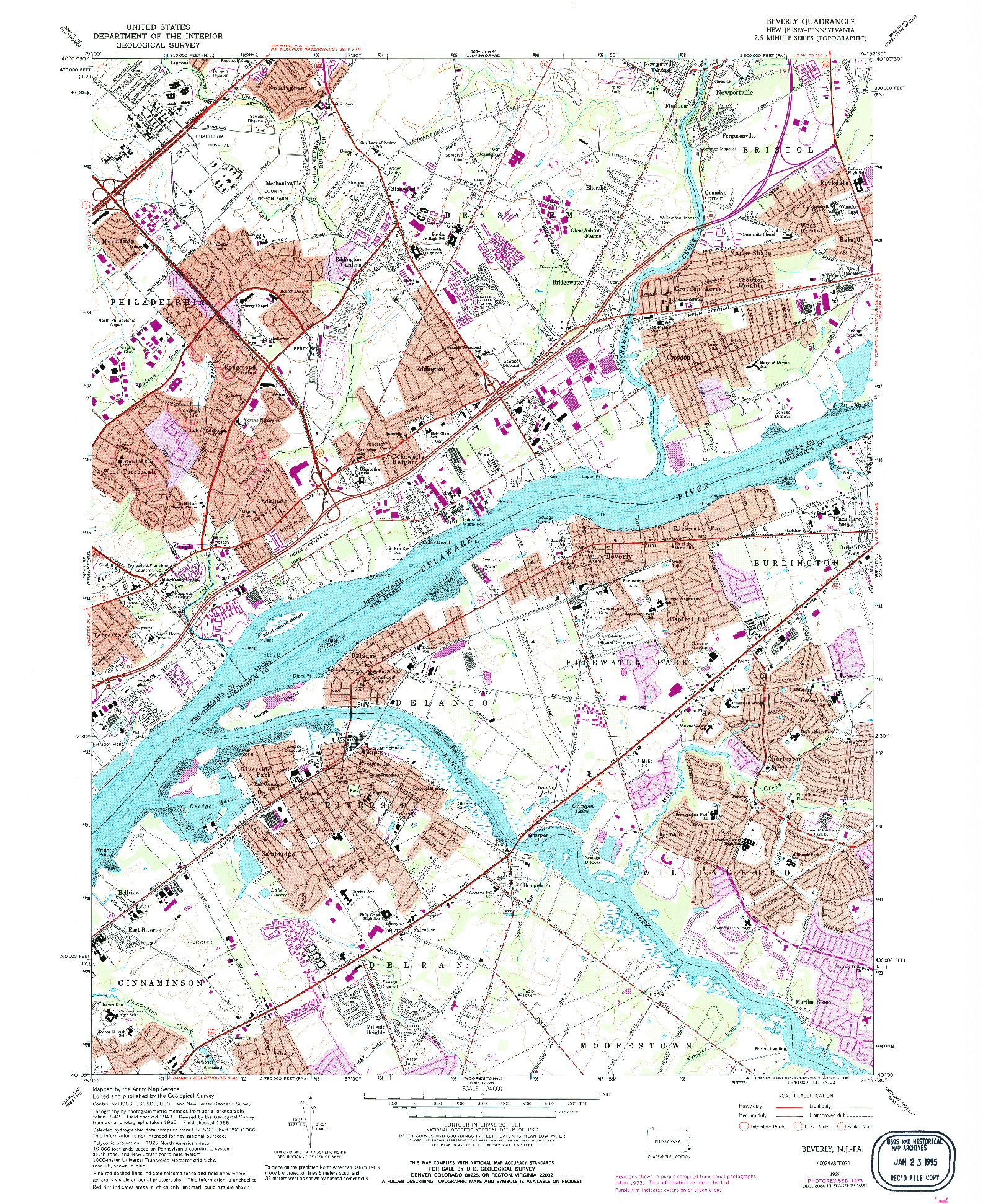 USGS 1:24000-SCALE QUADRANGLE FOR BEVERLY, NJ 1966