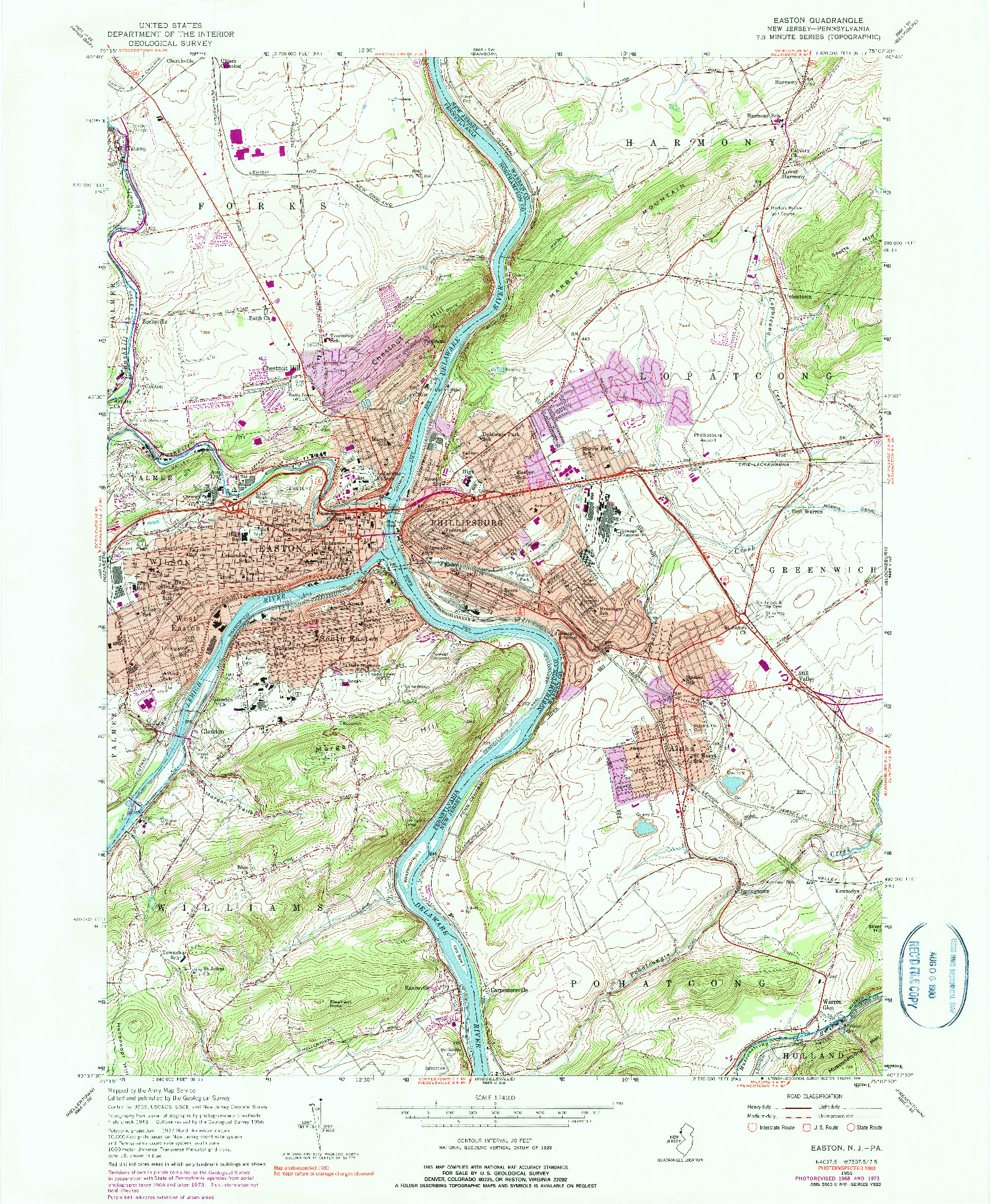 USGS 1:24000-SCALE QUADRANGLE FOR EASTON, NJ 1956