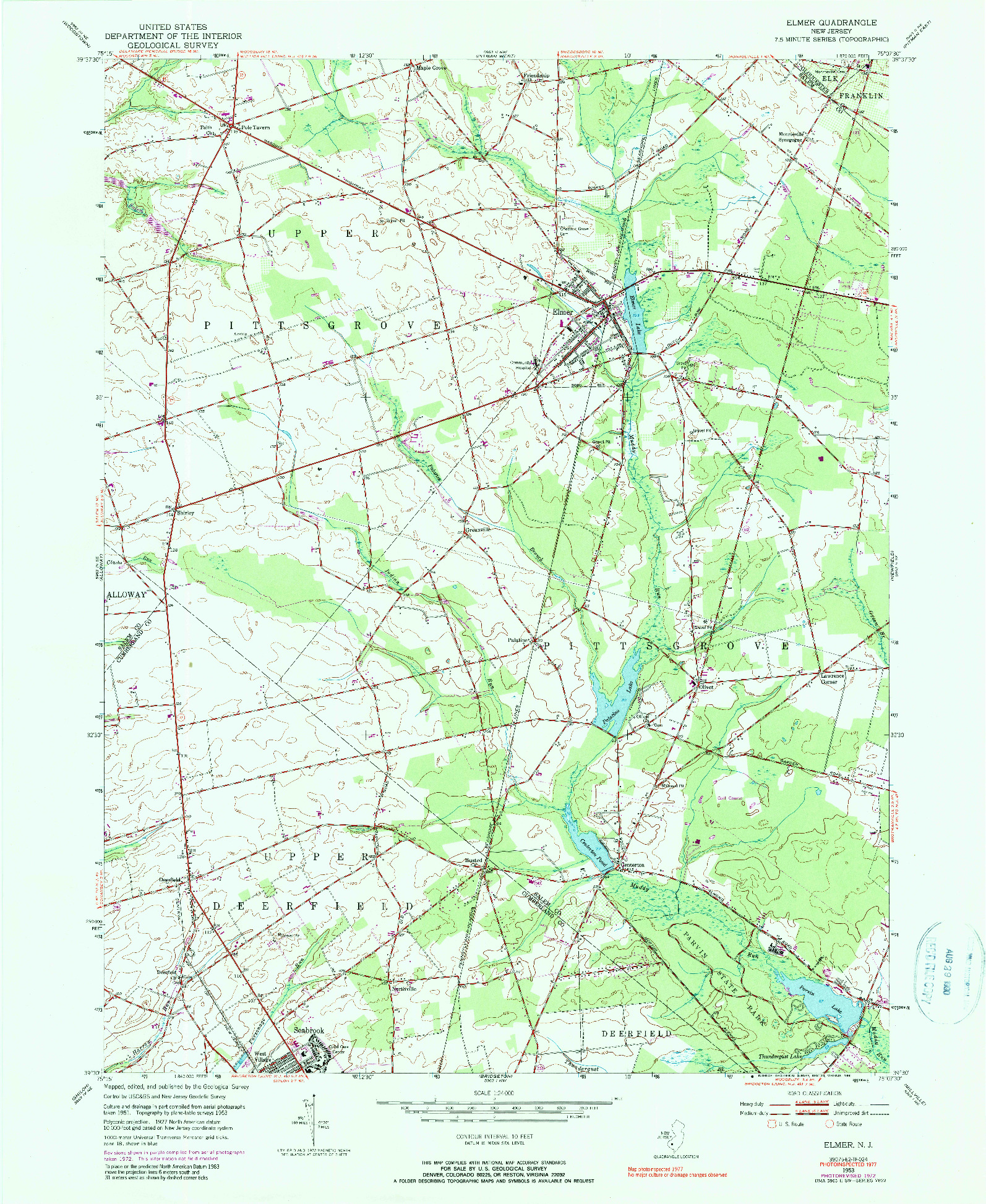 USGS 1:24000-SCALE QUADRANGLE FOR ELMER, NJ 1953