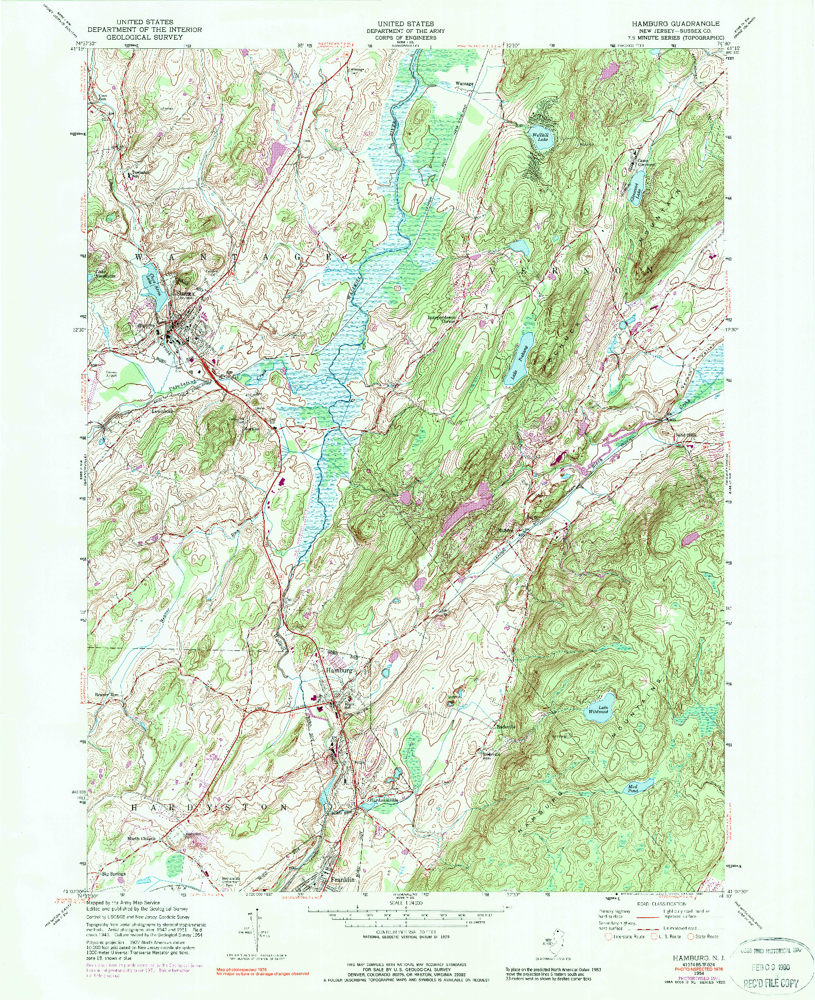 USGS 1:24000-SCALE QUADRANGLE FOR HAMBURG, NJ 1954