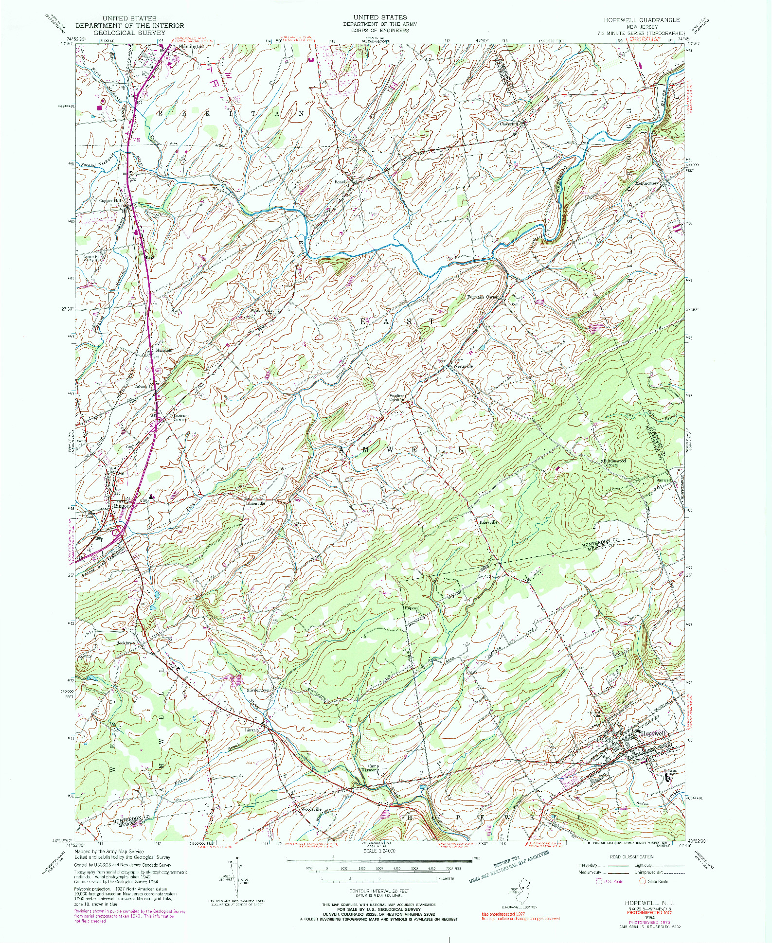 USGS 1:24000-SCALE QUADRANGLE FOR HOPEWELL, NJ 1954