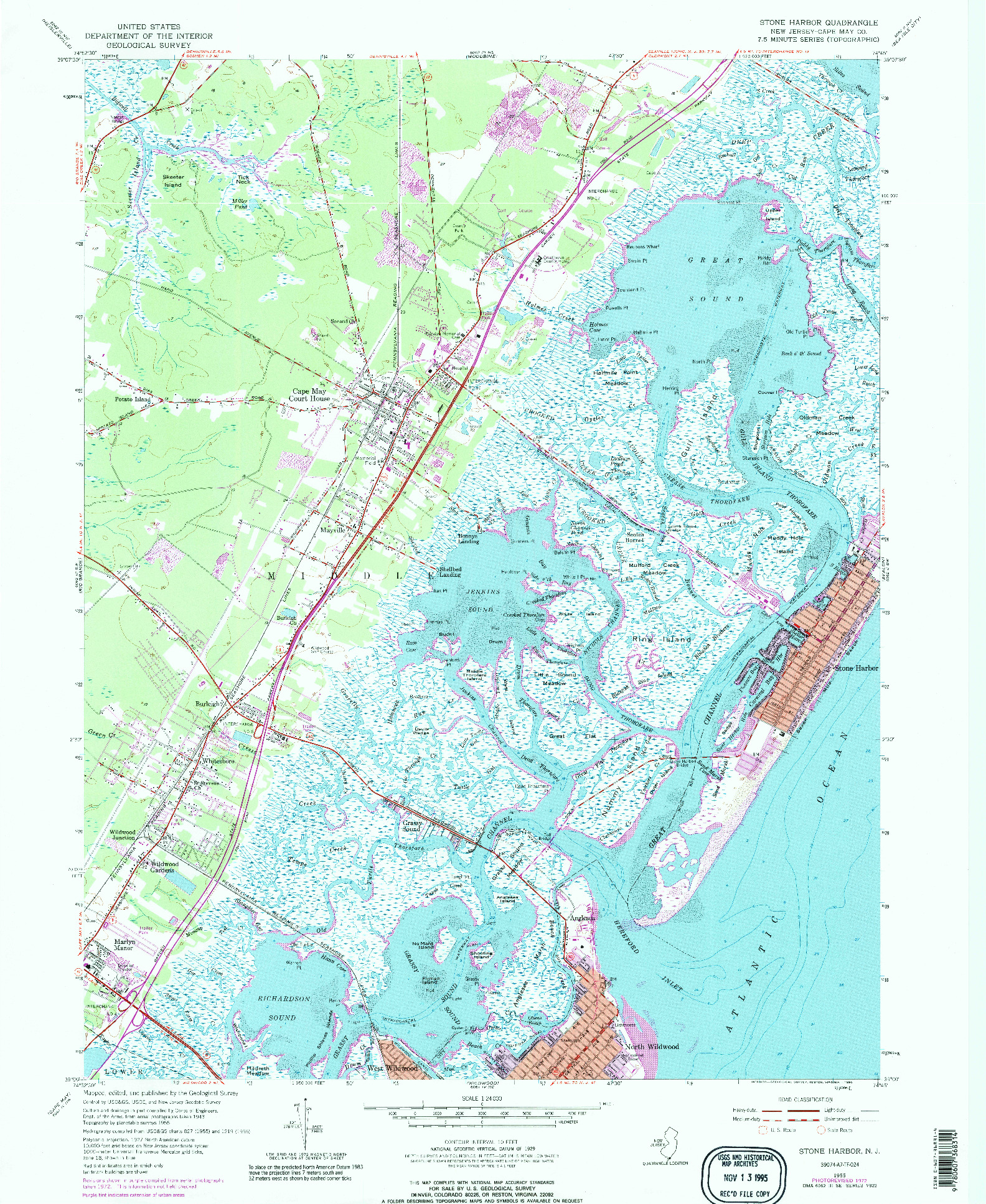 USGS 1:24000-SCALE QUADRANGLE FOR STONE HARBOR, NJ 1955