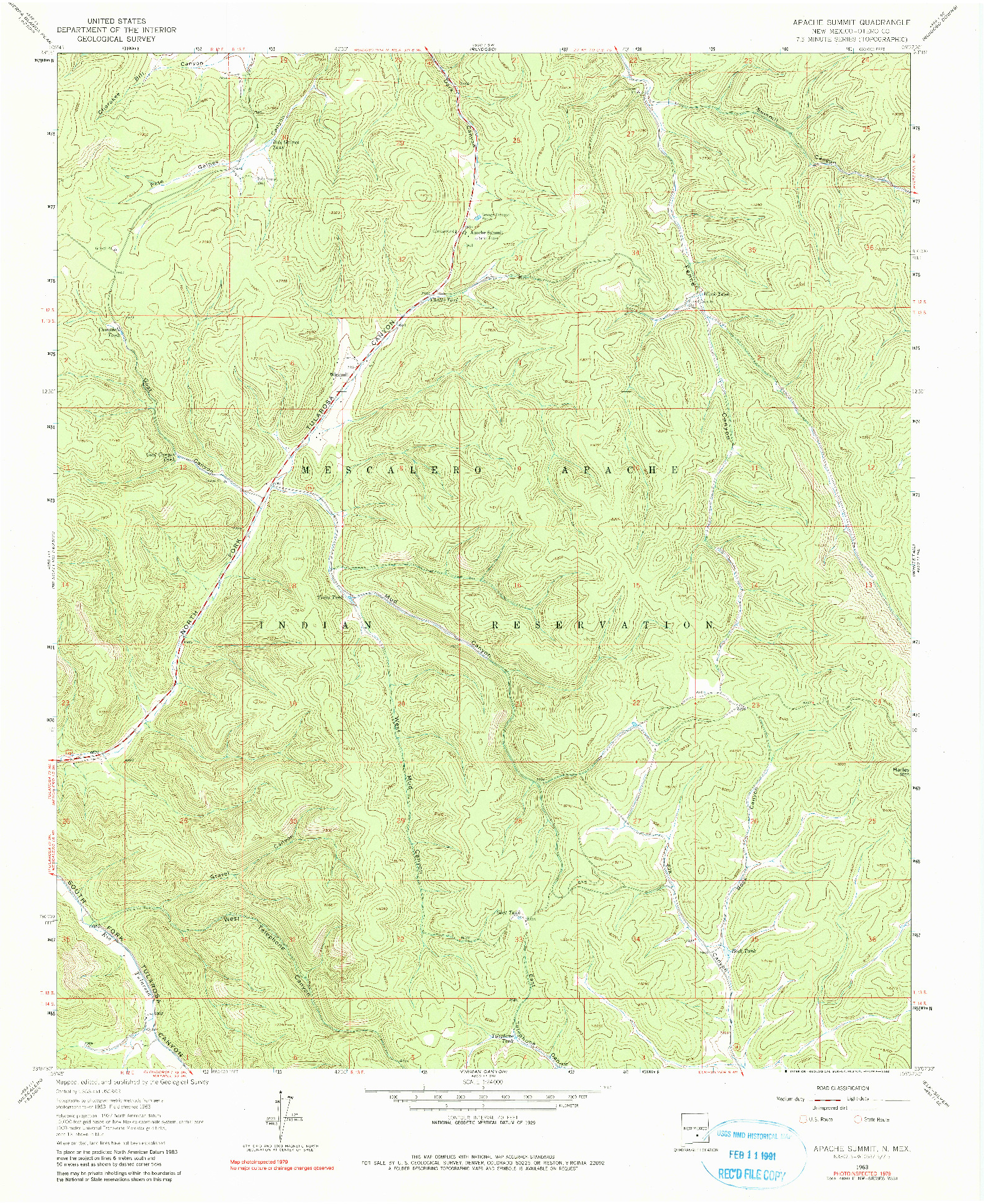 USGS 1:24000-SCALE QUADRANGLE FOR APACHE SUMMIT, NM 1963