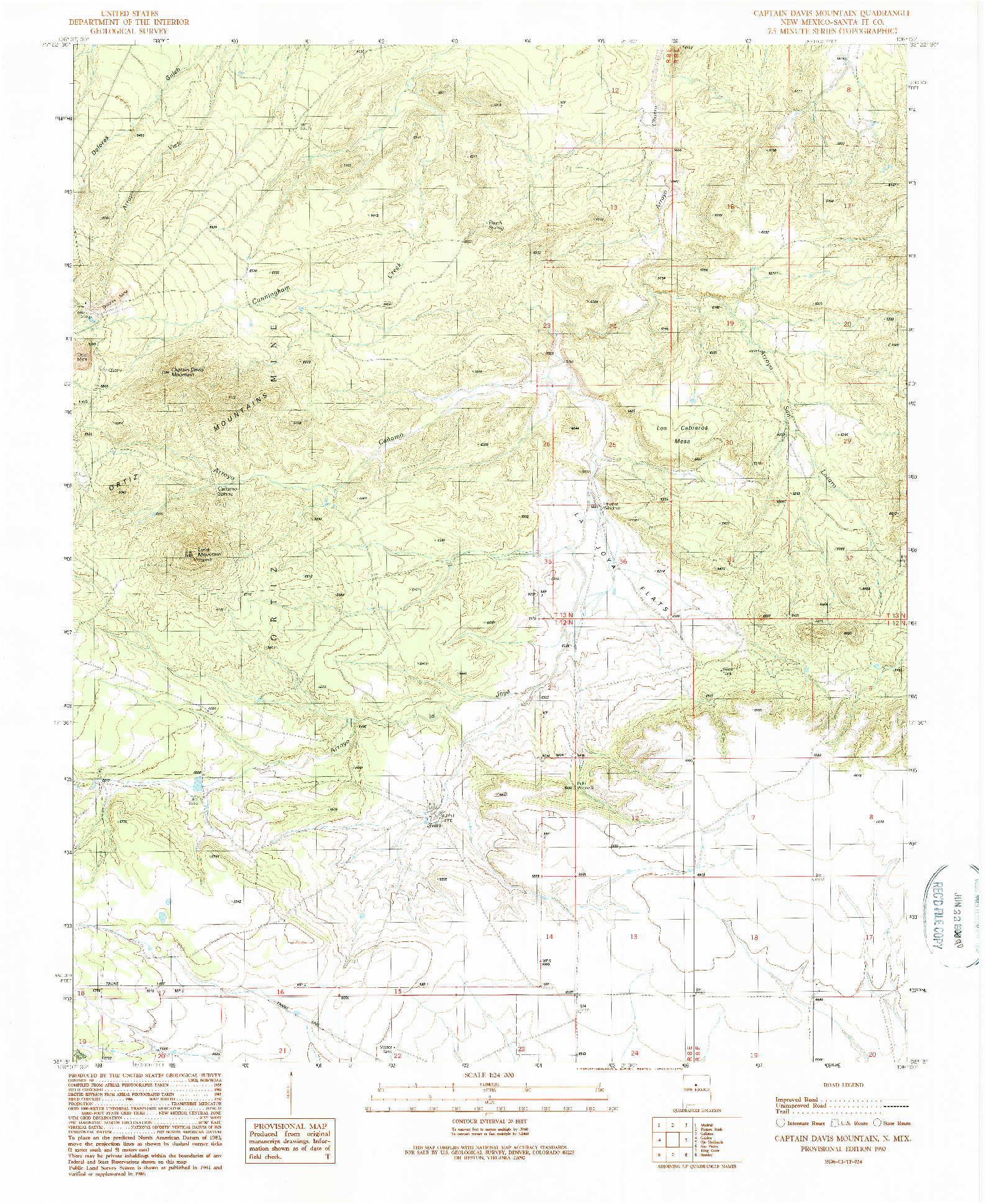 USGS 1:24000-SCALE QUADRANGLE FOR CAPTAIN DAVIS MOUNTAIN, NM 1990