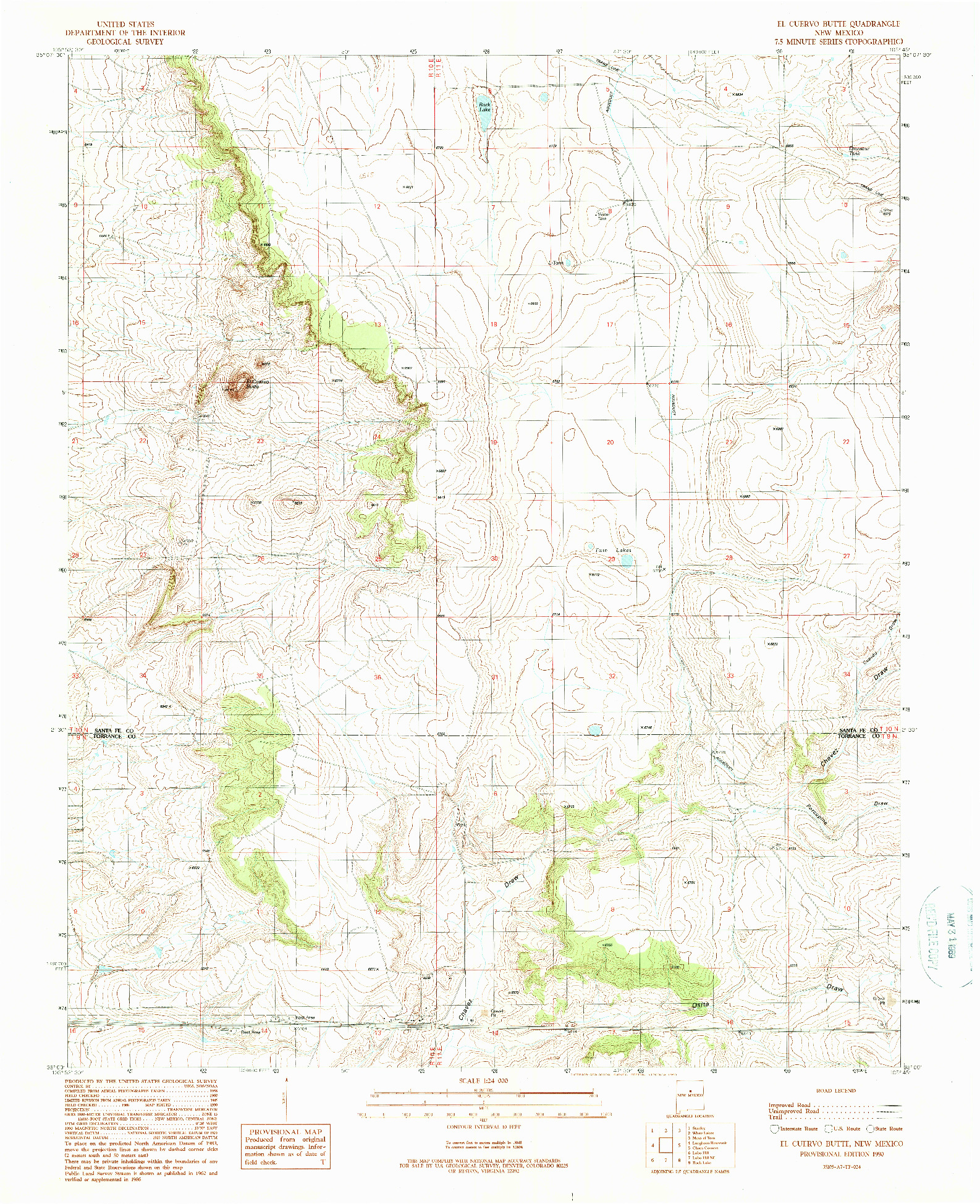 USGS 1:24000-SCALE QUADRANGLE FOR EL CUERVO BUTTE, NM 1990