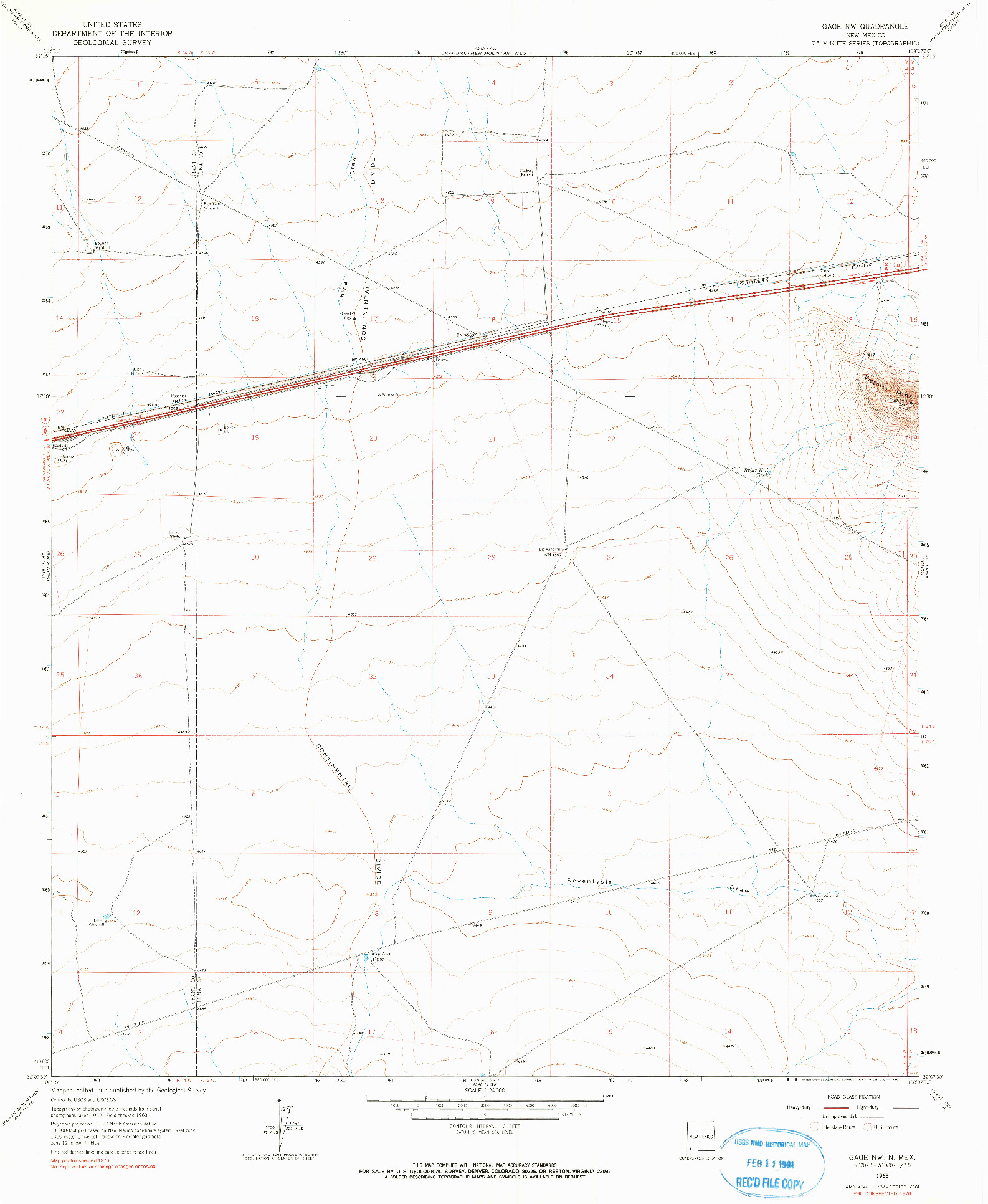 USGS 1:24000-SCALE QUADRANGLE FOR GAGE NW, NM 1963