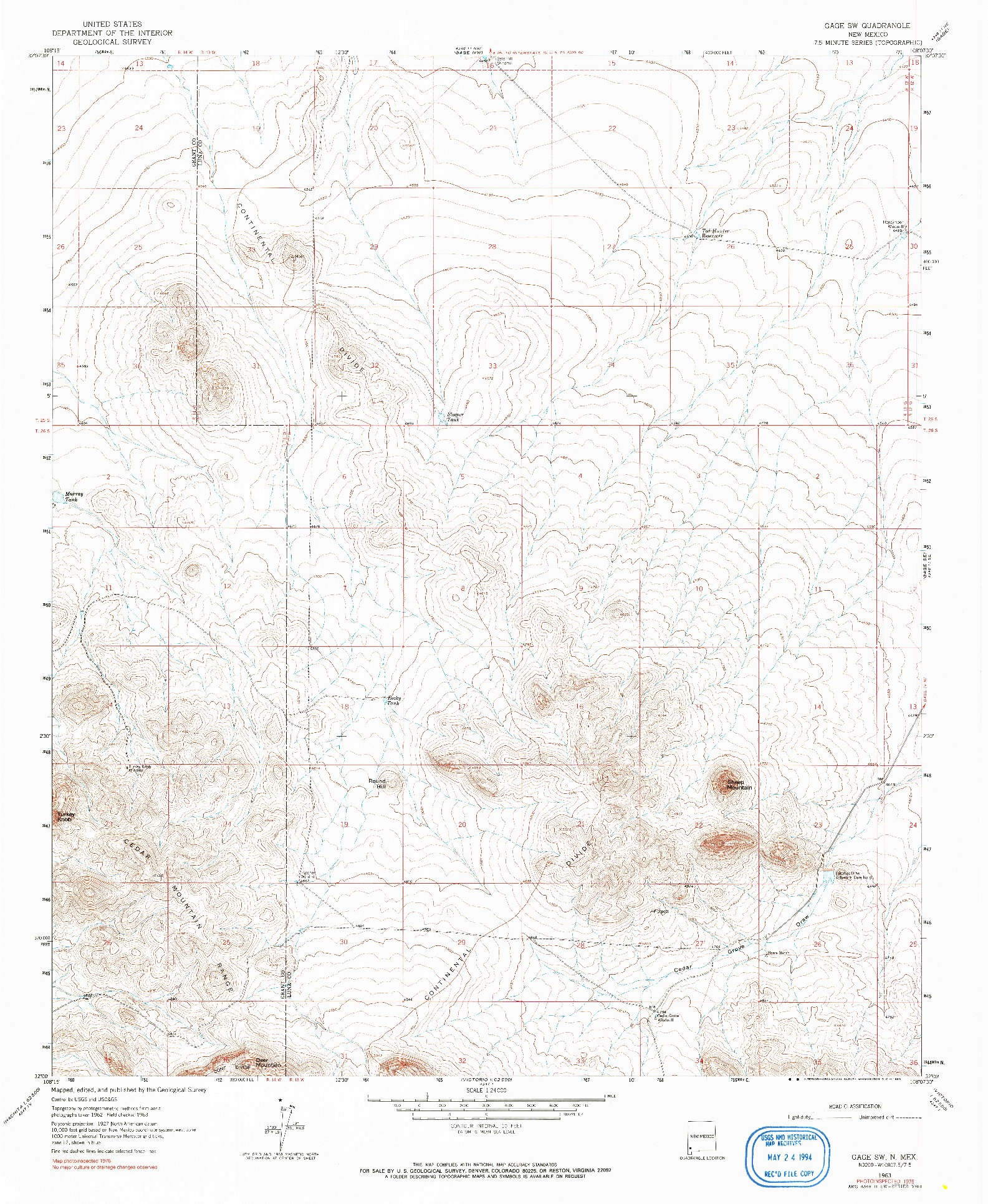 USGS 1:24000-SCALE QUADRANGLE FOR GAGE SW, NM 1963