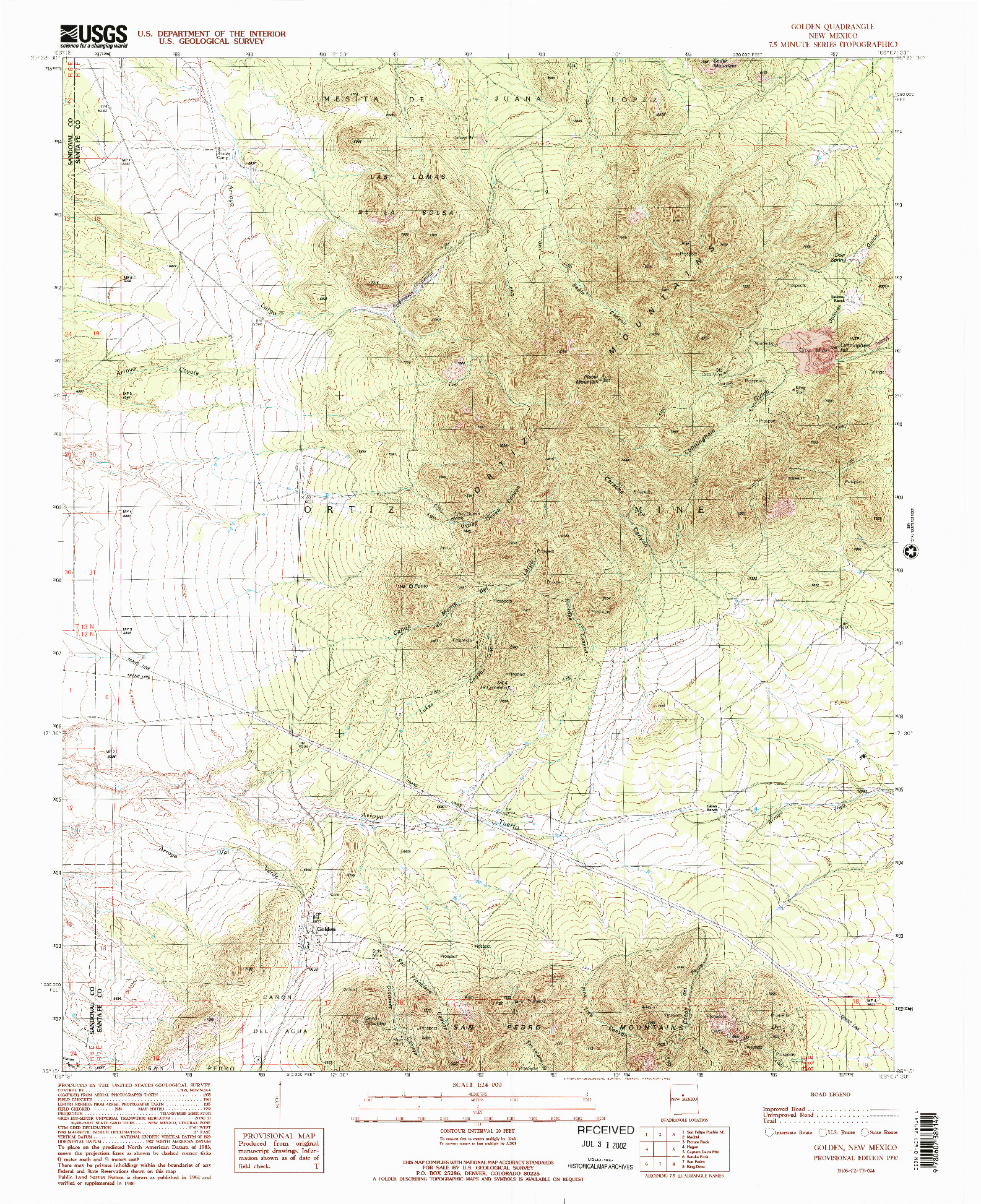 USGS 1:24000-SCALE QUADRANGLE FOR GOLDEN, NM 1990