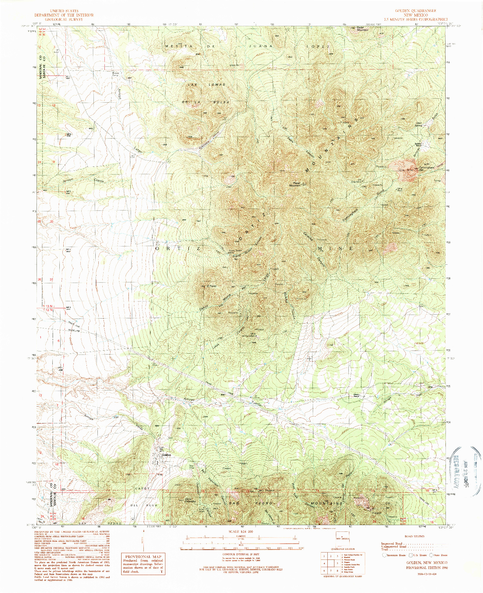 USGS 1:24000-SCALE QUADRANGLE FOR GOLDEN, NM 1990