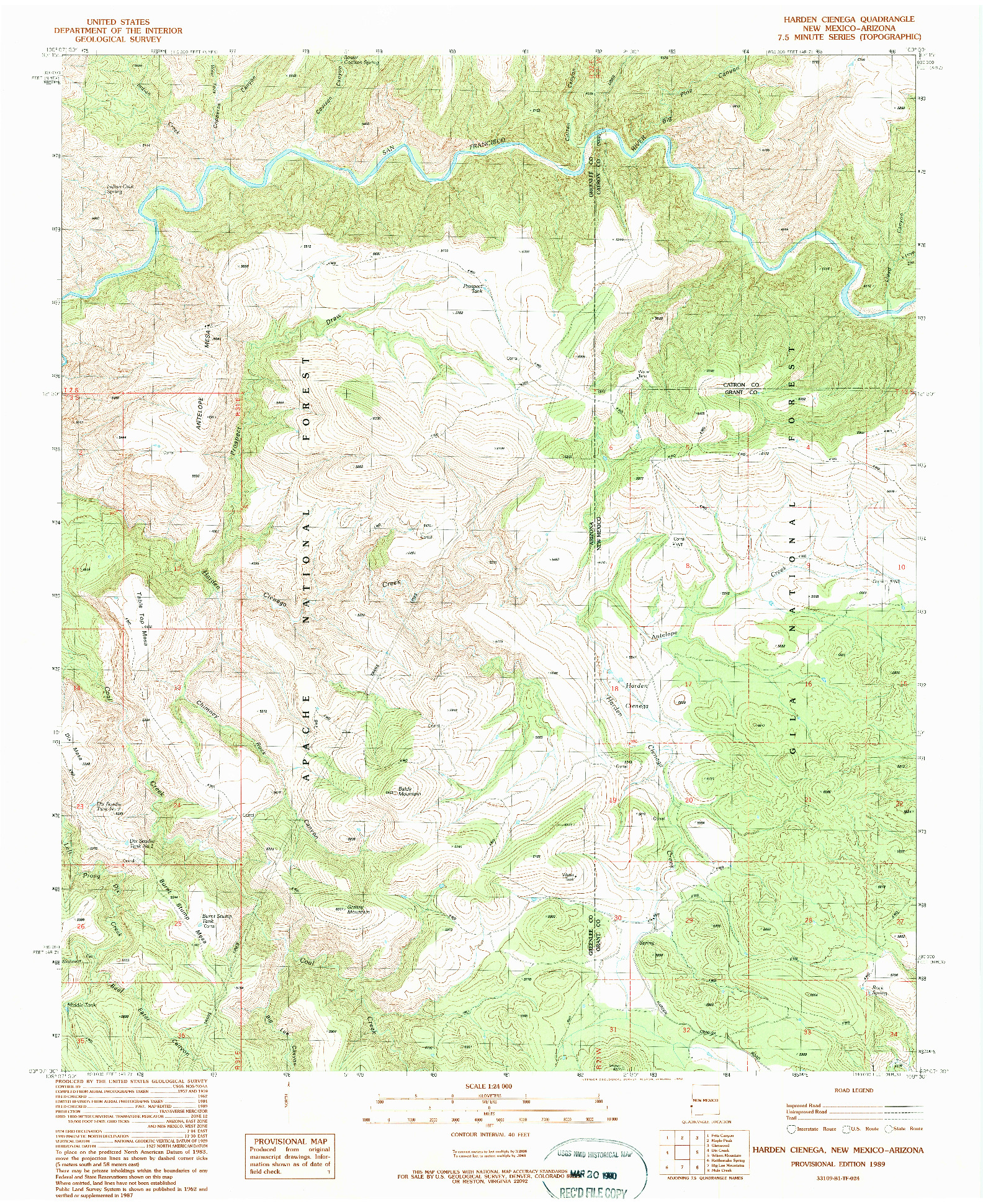 USGS 1:24000-SCALE QUADRANGLE FOR HARDEN CIENEGA, NM 1989