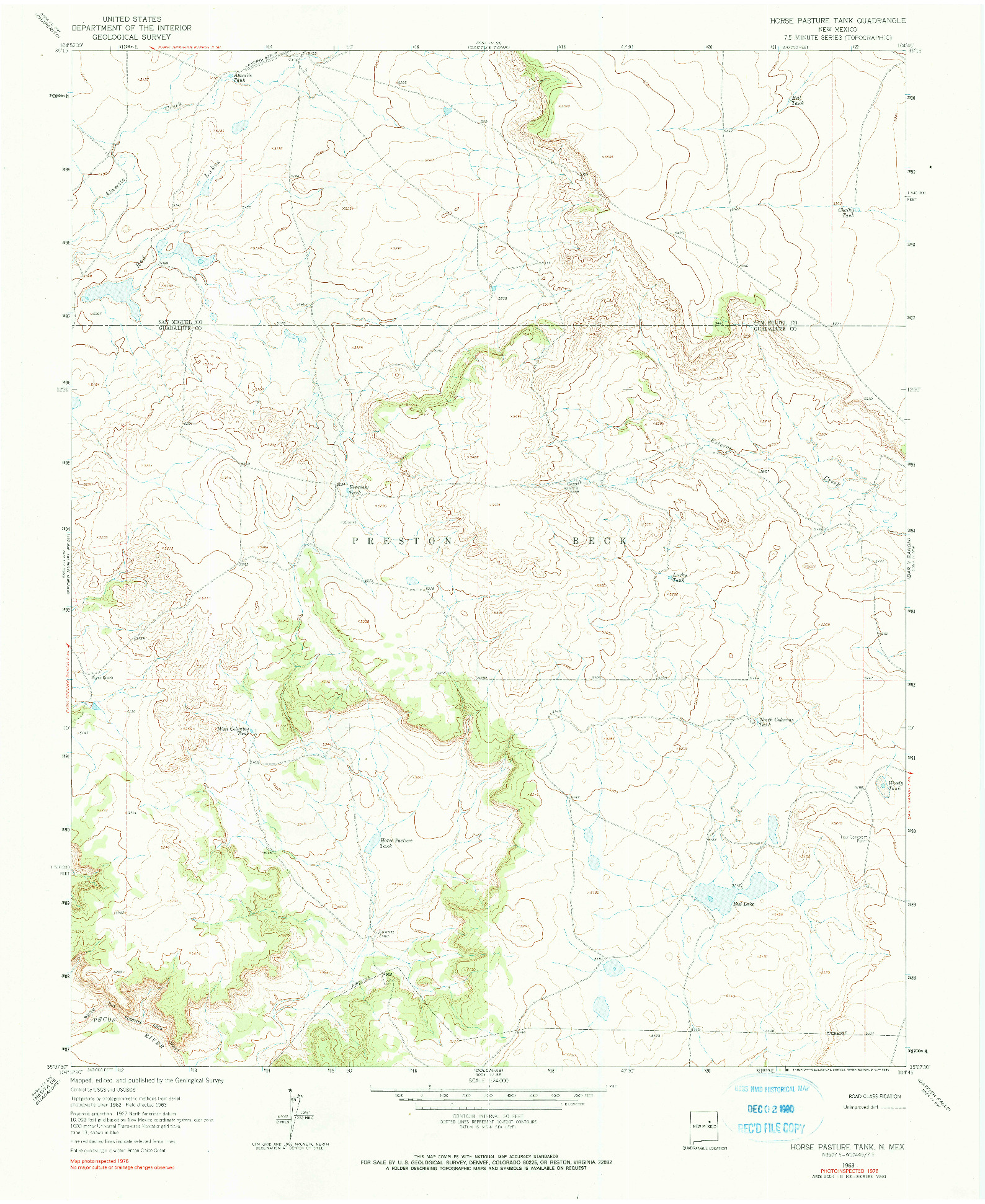USGS 1:24000-SCALE QUADRANGLE FOR HORSE PASTURE TANK, NM 1963