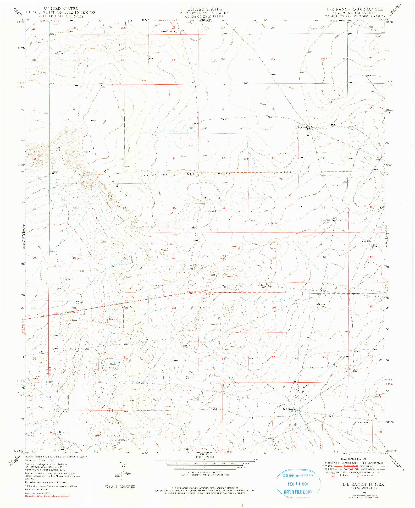 USGS 1:24000-SCALE QUADRANGLE FOR L-E RANCH, NM 1949