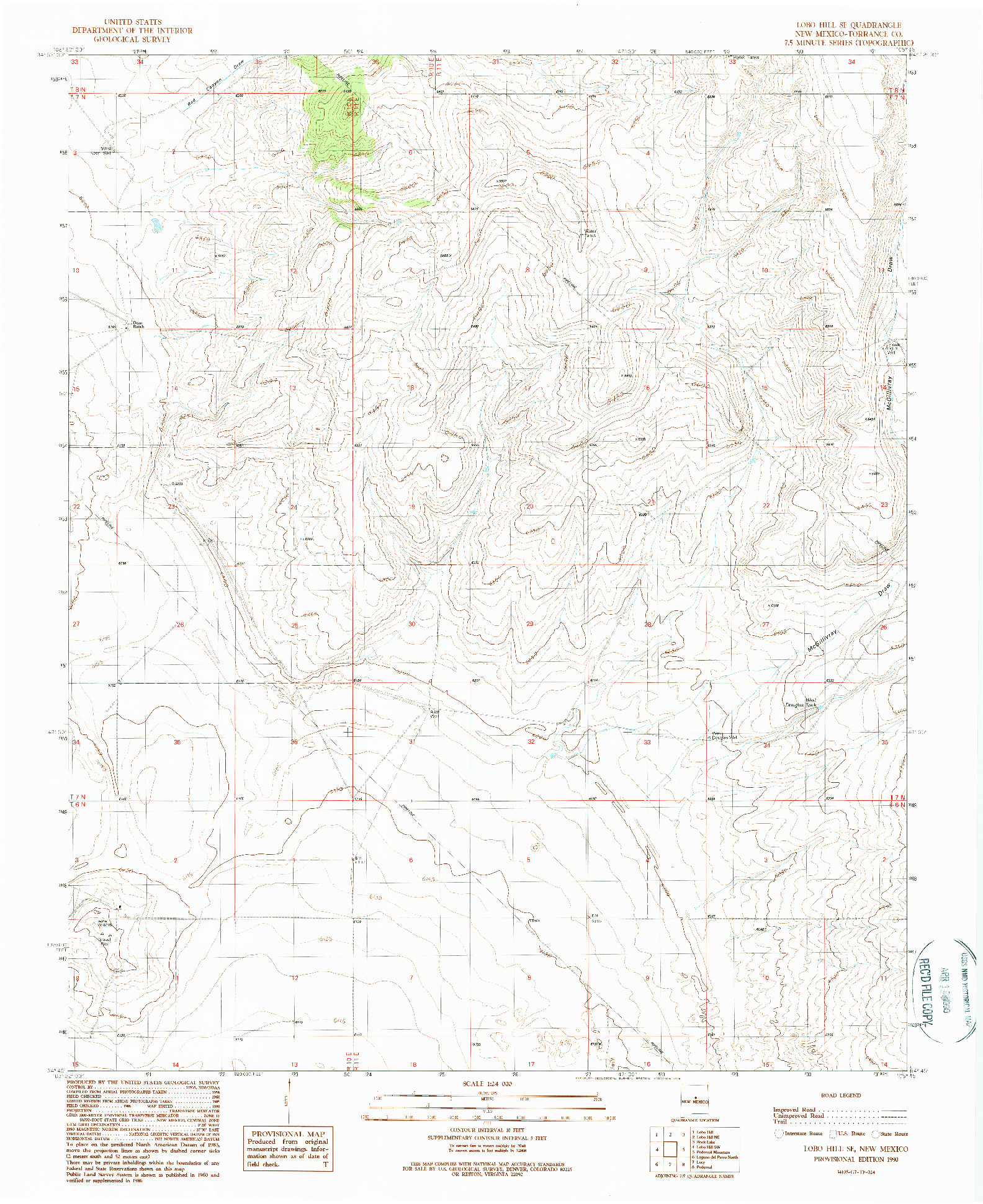 USGS 1:24000-SCALE QUADRANGLE FOR LOBO HILL SE, NM 1990