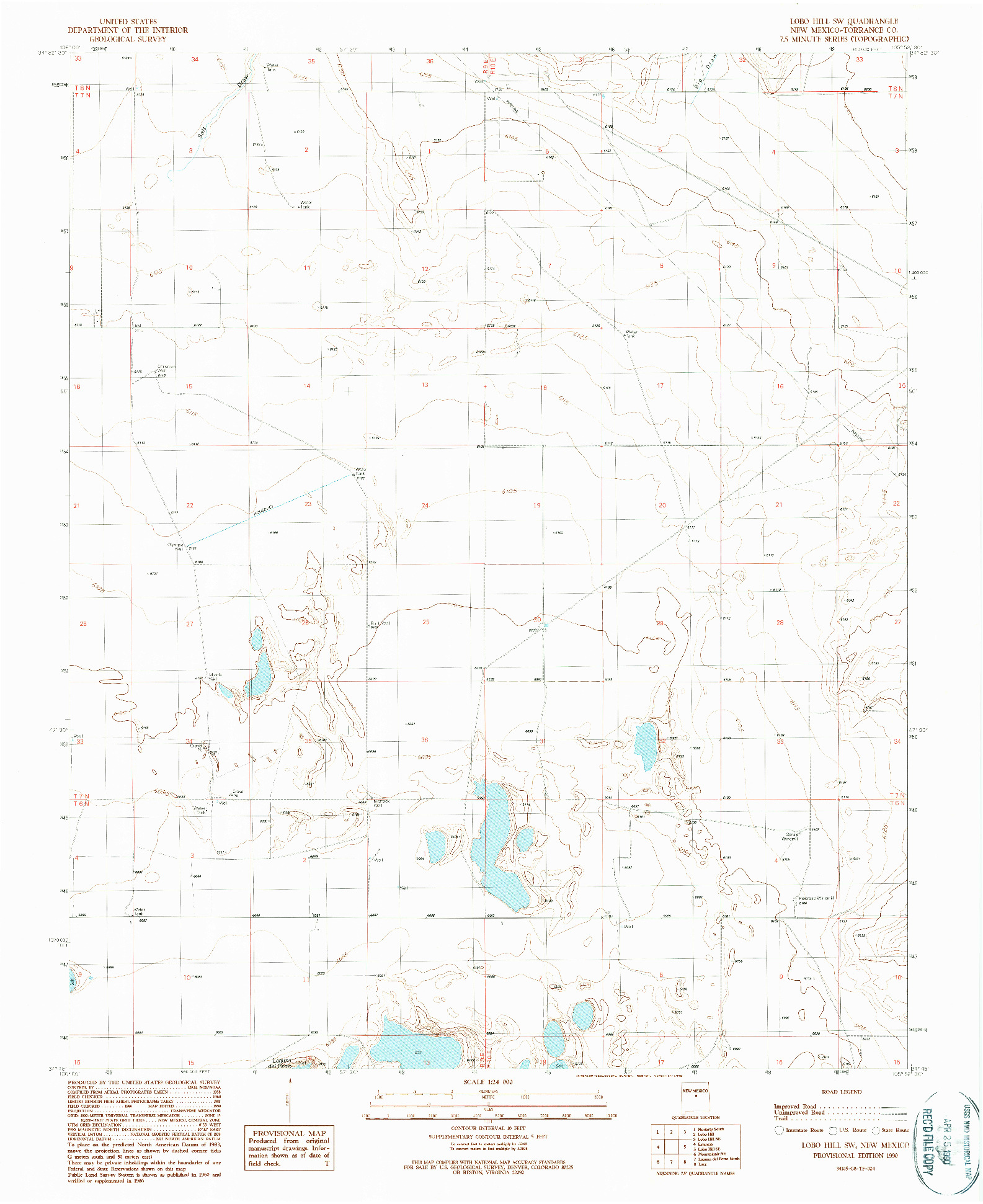 USGS 1:24000-SCALE QUADRANGLE FOR LOBO HILL SW, NM 1990