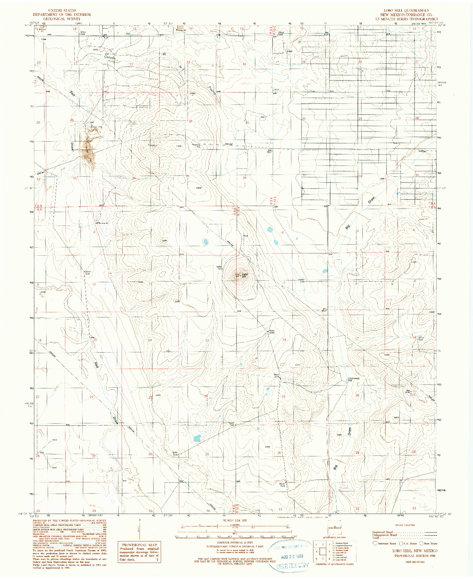 USGS 1:24000-SCALE QUADRANGLE FOR LOBO HILL, NM 1990