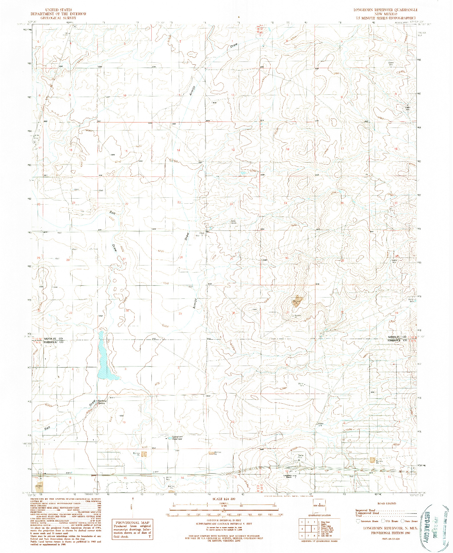 USGS 1:24000-SCALE QUADRANGLE FOR LONGHORN RESERVOIR, NM 1990