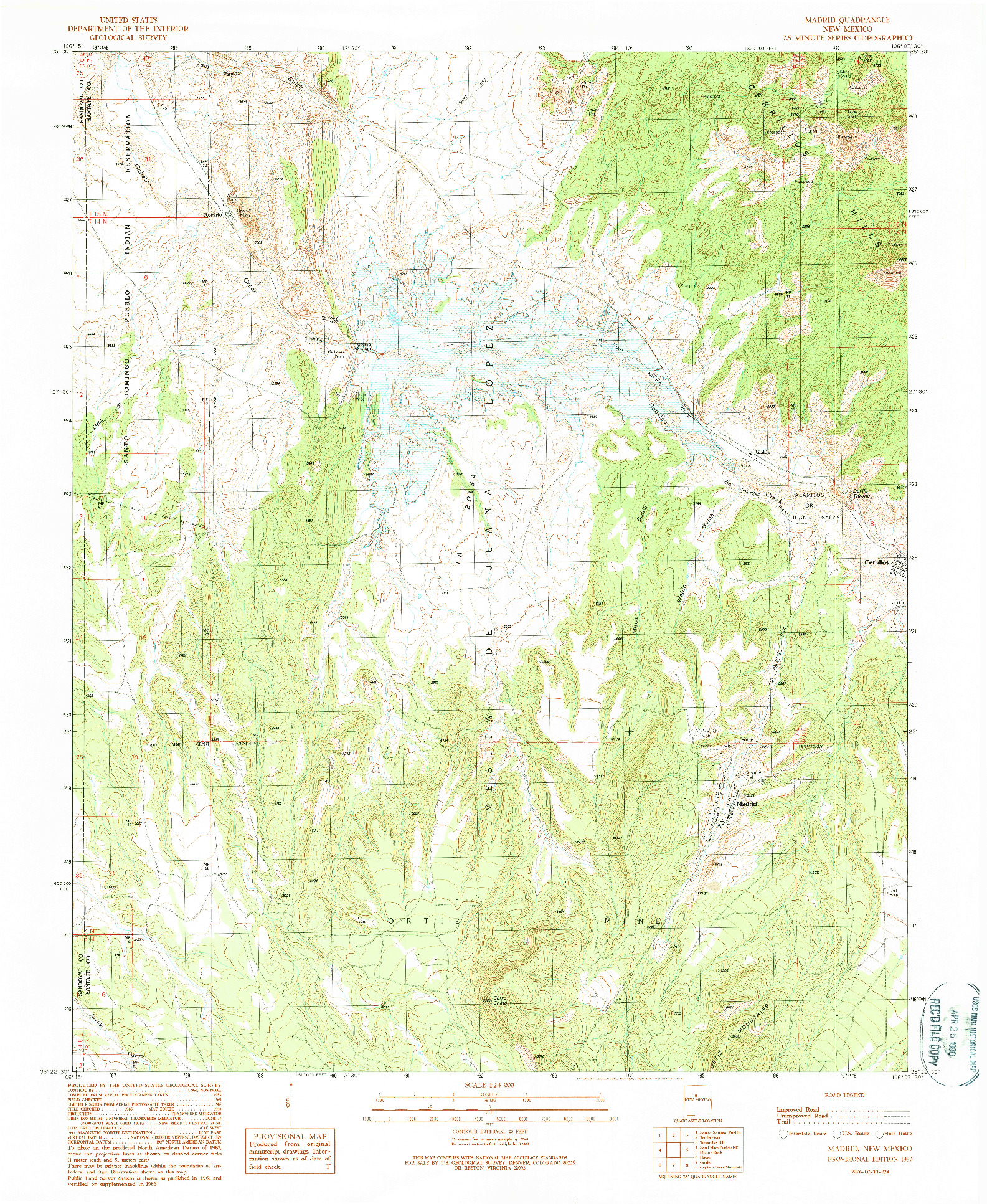 USGS 1:24000-SCALE QUADRANGLE FOR MADRID, NM 1990