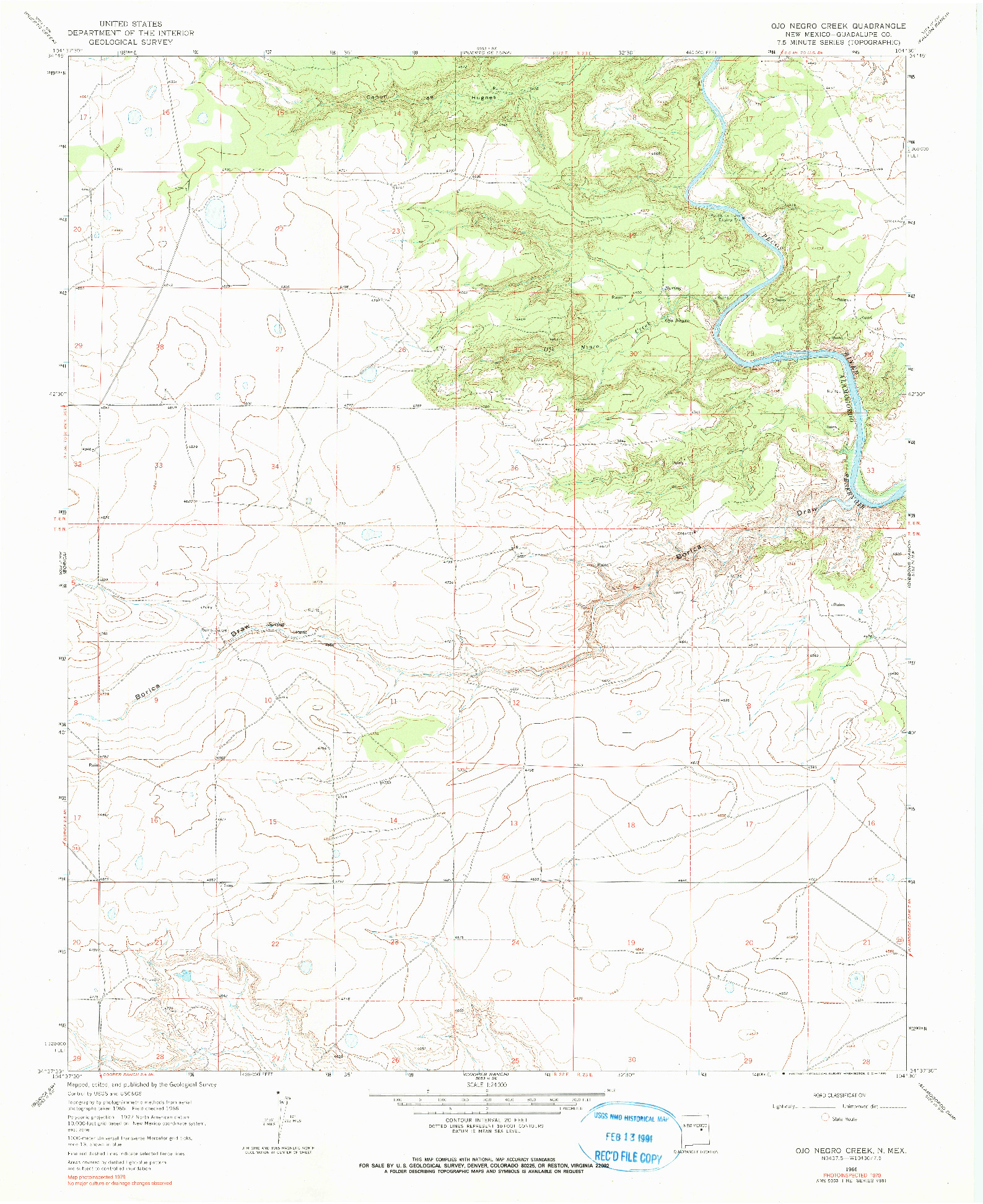 USGS 1:24000-SCALE QUADRANGLE FOR OJO NEGRO CREEK, NM 1966