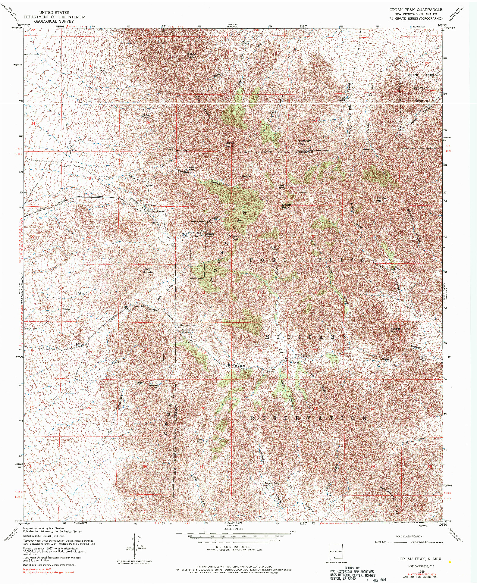 USGS 1:24000-SCALE QUADRANGLE FOR ORGAN PEAK, NM 1955