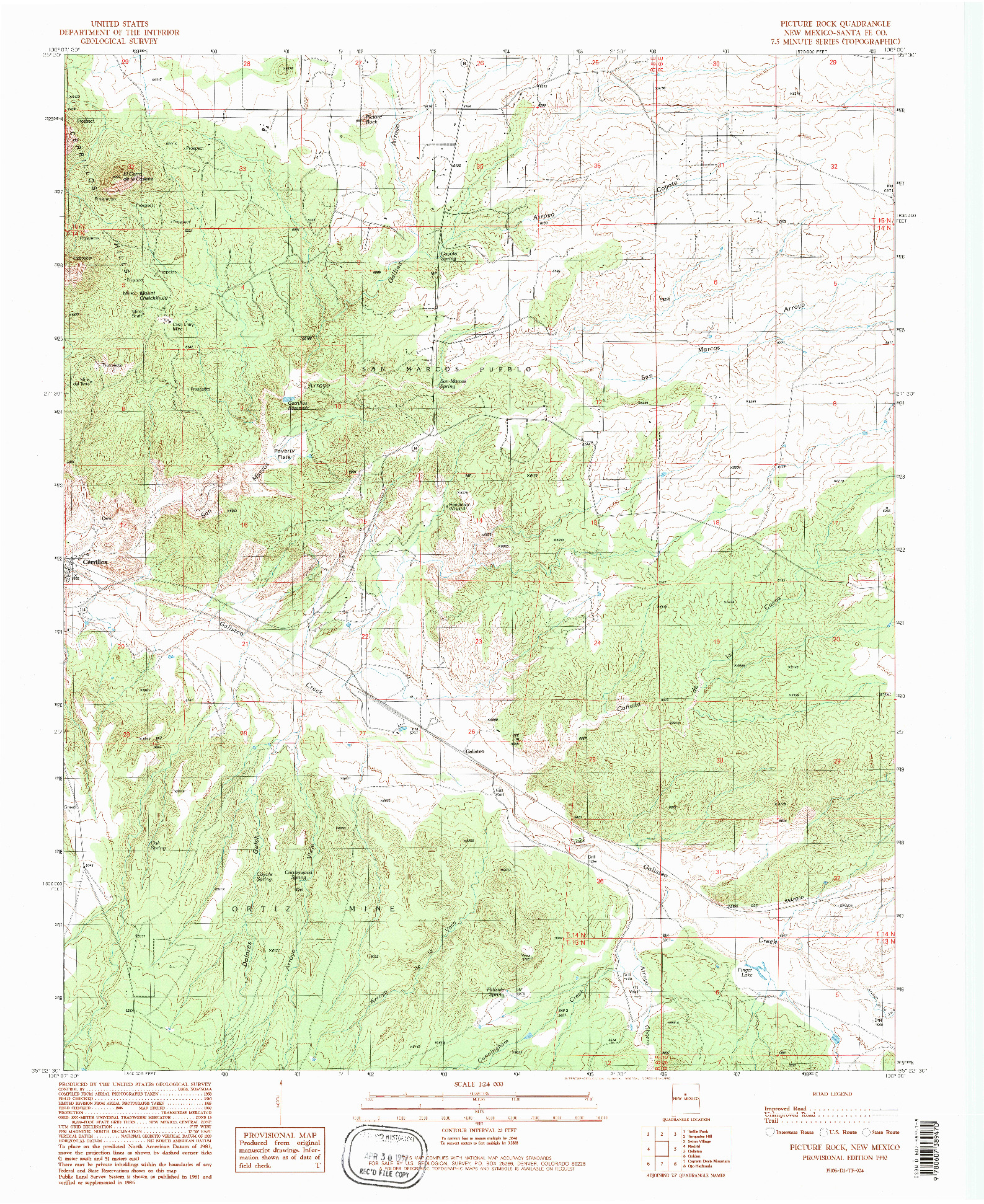 USGS 1:24000-SCALE QUADRANGLE FOR PICTURE ROCK, NM 1990