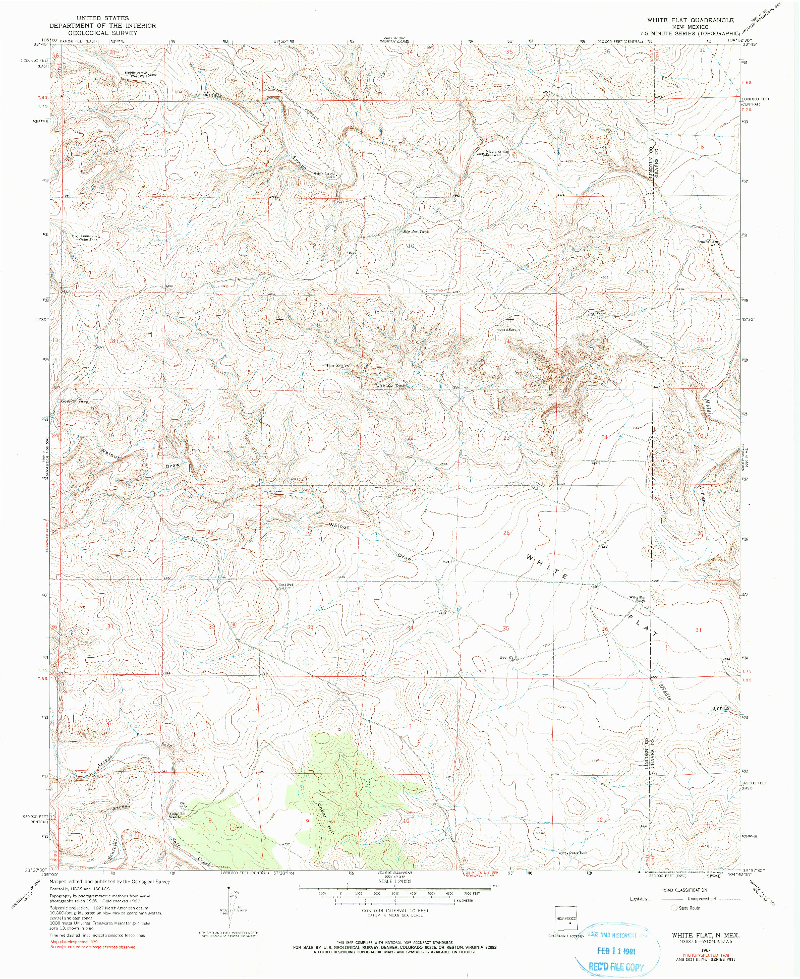 USGS 1:24000-SCALE QUADRANGLE FOR WHITE FLAT, NM 1967