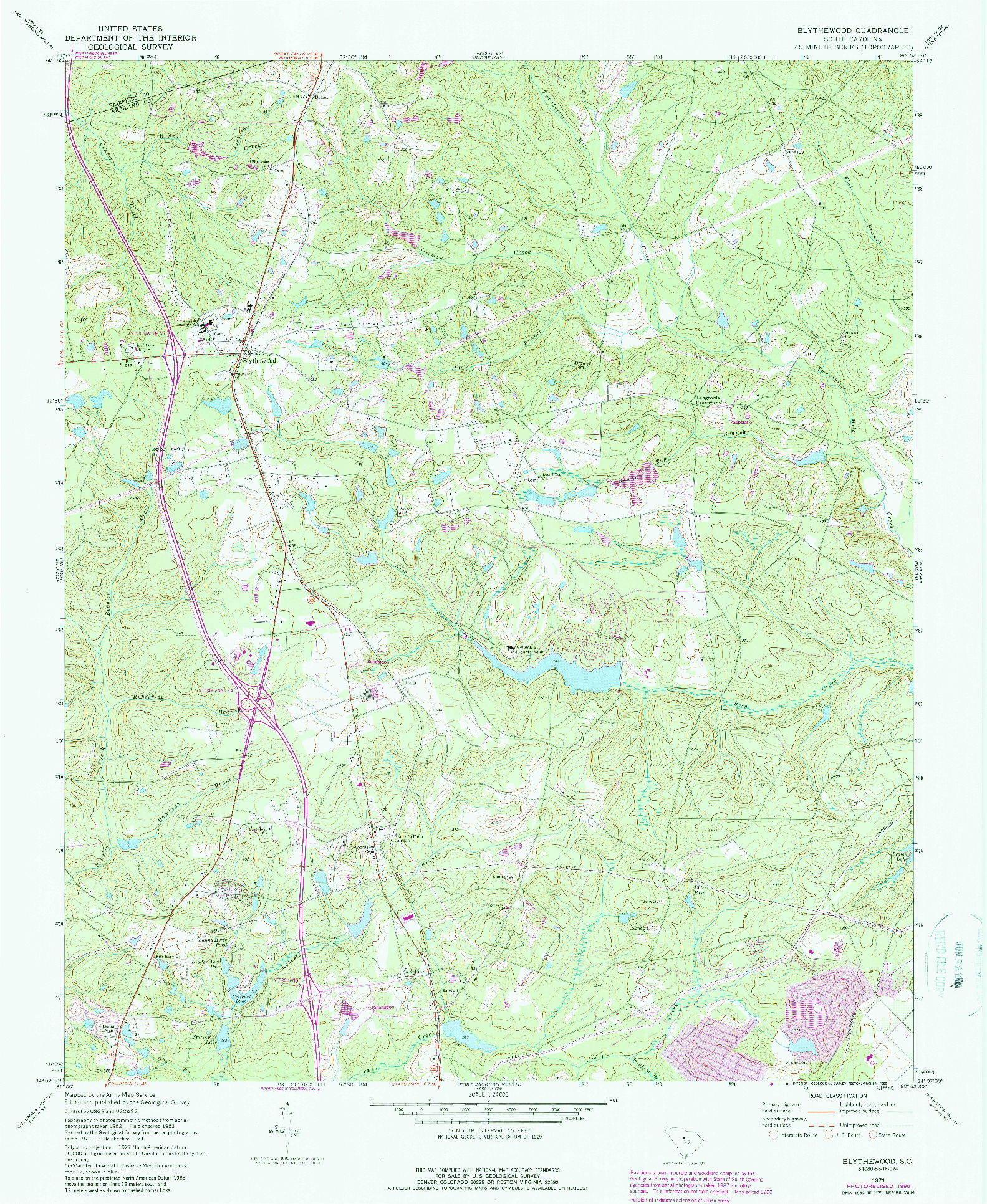 USGS 1:24000-SCALE QUADRANGLE FOR BLYTHEWOOD, SC 1971