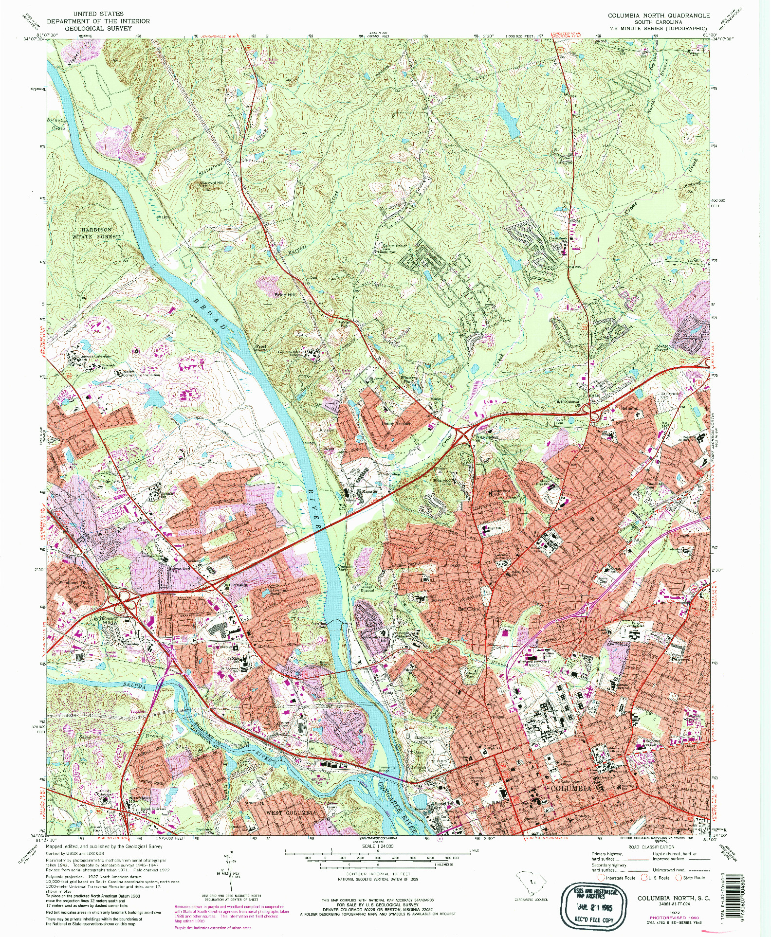 USGS 1:24000-SCALE QUADRANGLE FOR COLUMBIA NORTH, SC 1972