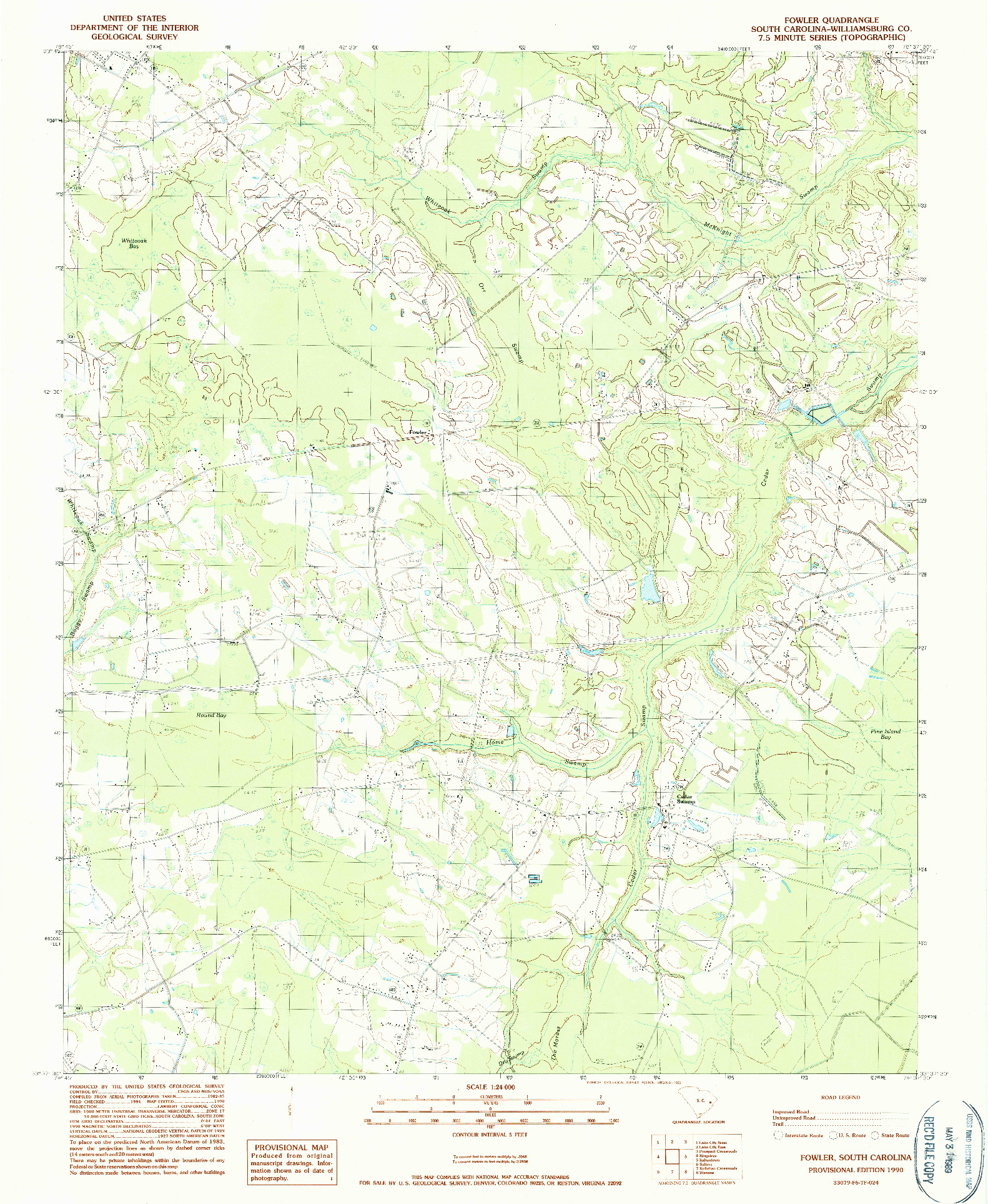 USGS 1:24000-SCALE QUADRANGLE FOR FOWLER, SC 1990